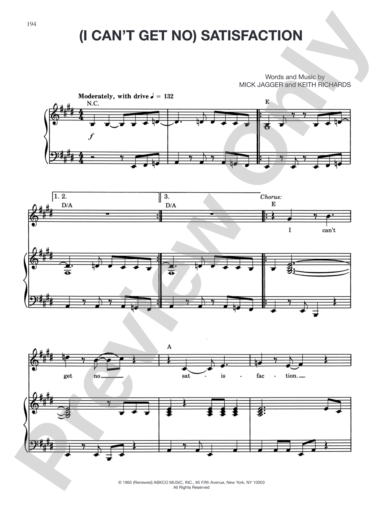 (I Can't Get No) Satisfaction: Piano/Vocal/Chords