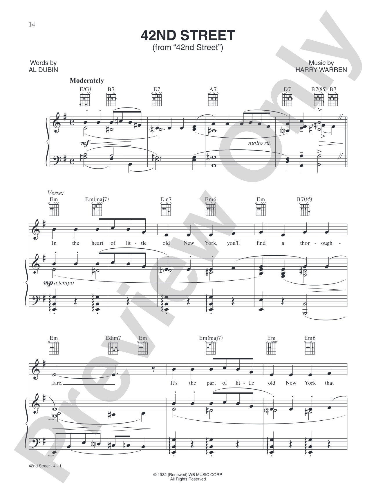 42nd Street: Piano/Vocal/Chords