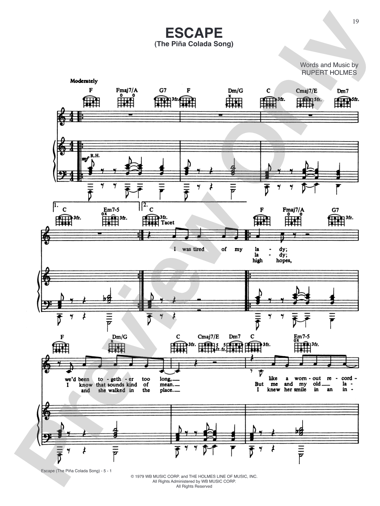Escape (The Piña Colada Song): Piano/Vocal/Chords