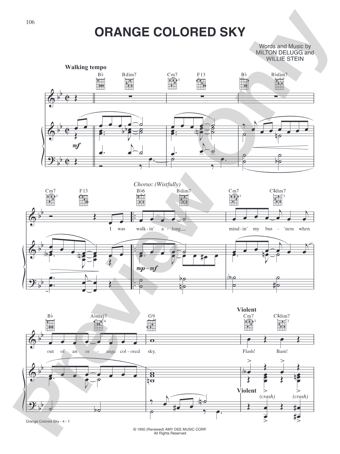 Orange Colored Sky: Piano/Vocal/Chords
