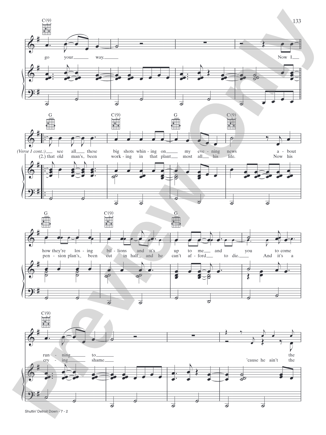 Shuttin' Detroit Down: Piano/Vocal/Chords