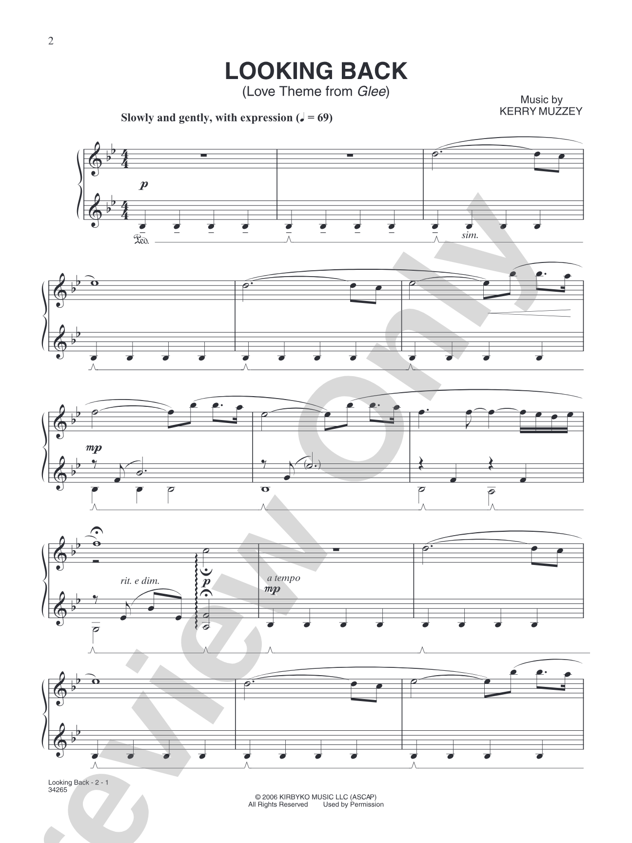 Looking Back (Love Theme from "Glee"): Piano