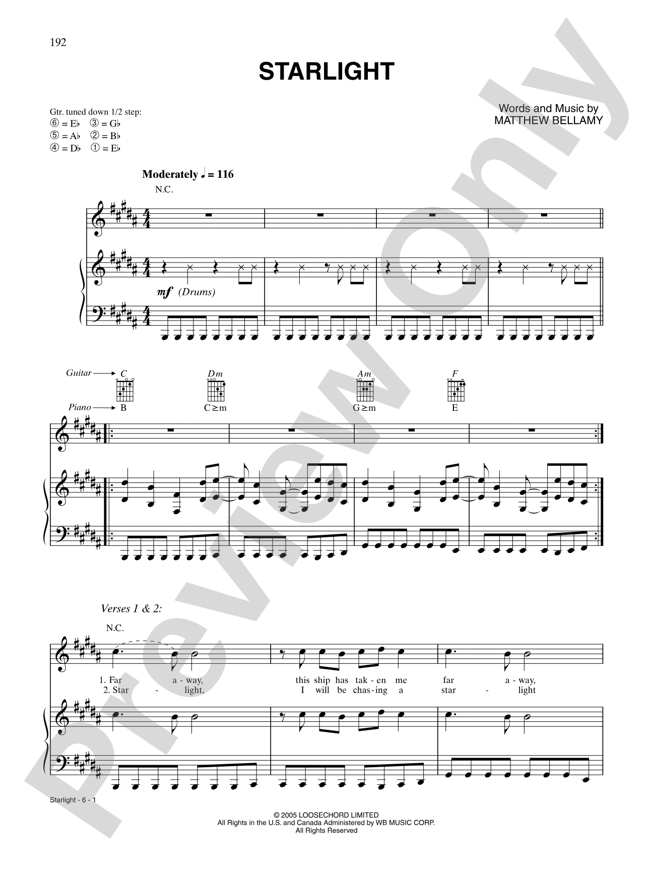 Starlight: Piano/Vocal/Chords