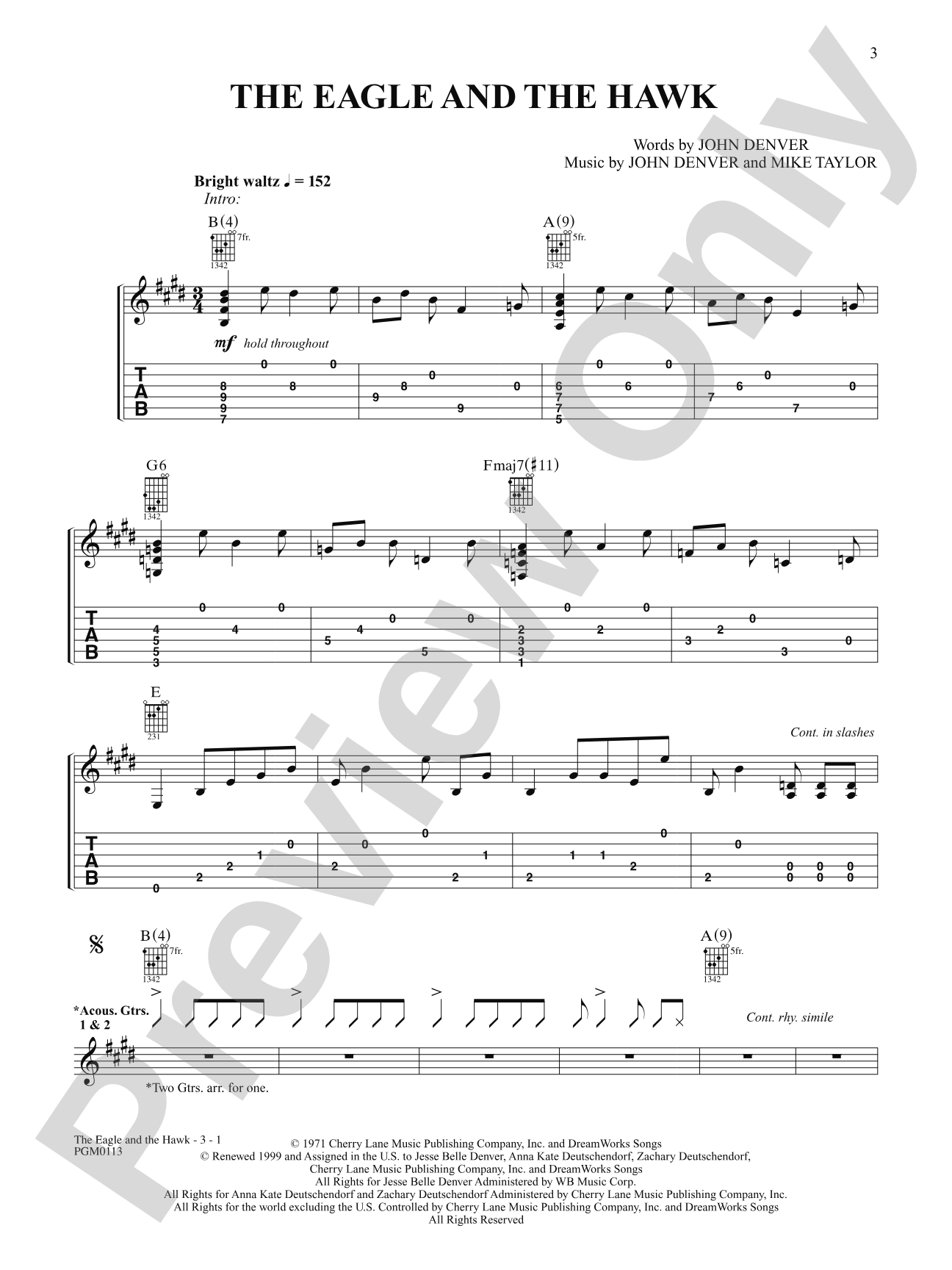 The Eagle and the Hawk: Interm./Easy Guitar TAB
