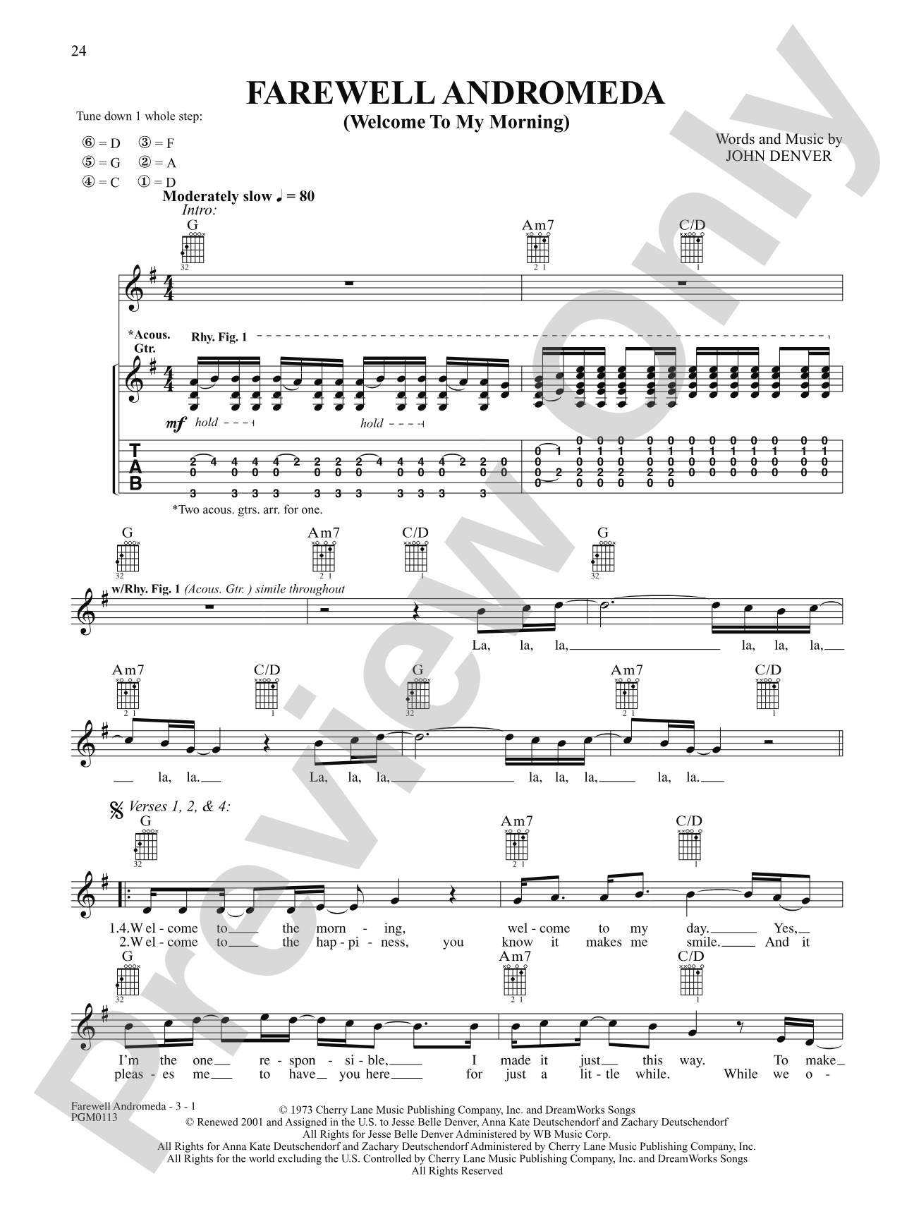 Farewell Andromeda (Welcome to My Morning): Interm./Easy Guitar TAB