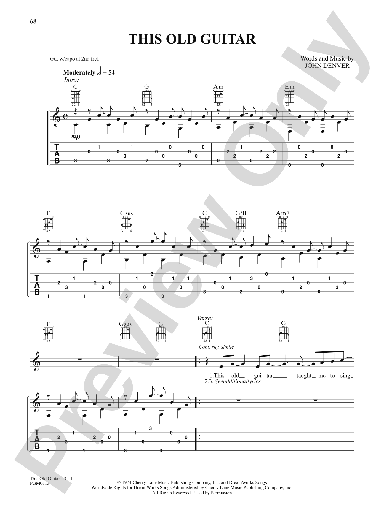 This Old Guitar: Interm./Easy Guitar TAB