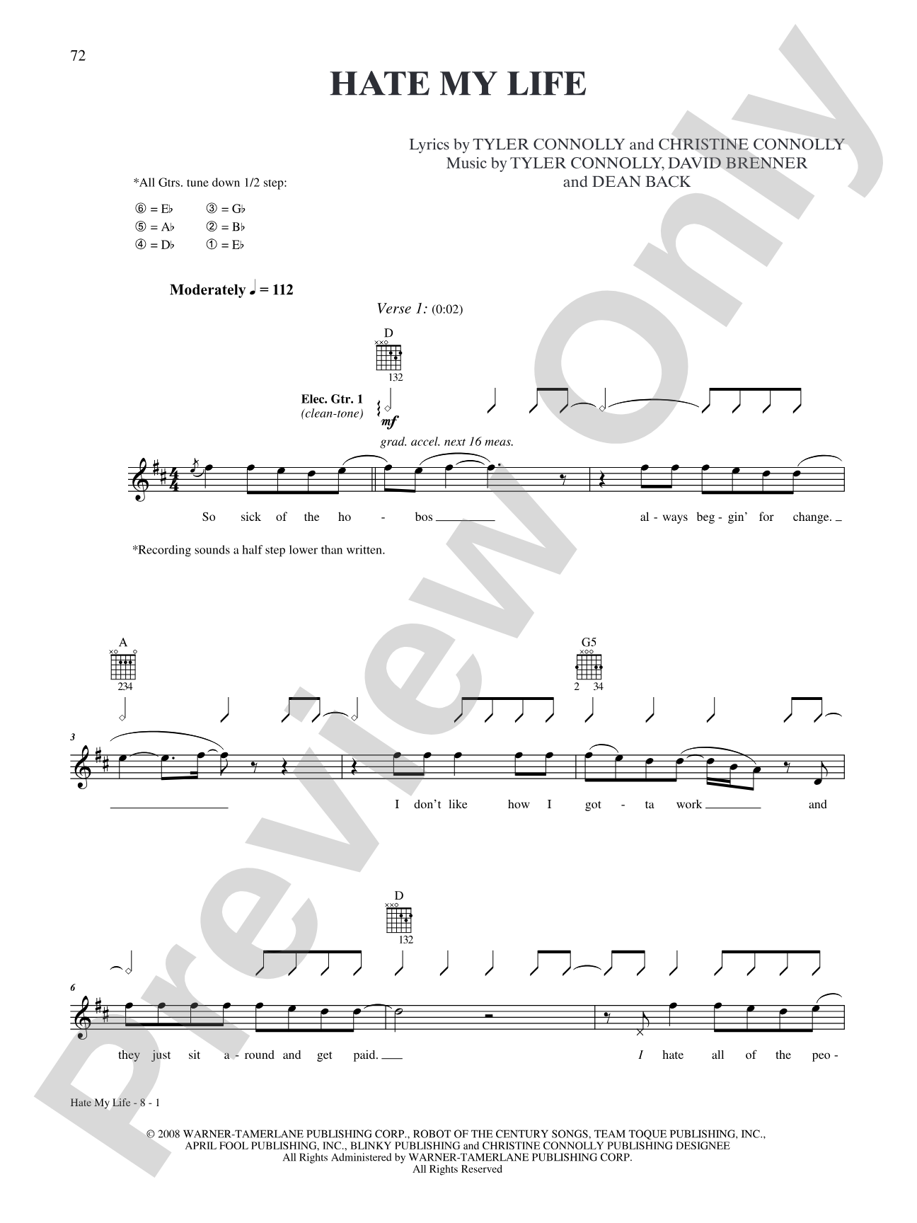 Hate My Life: Authentic Guitar TAB