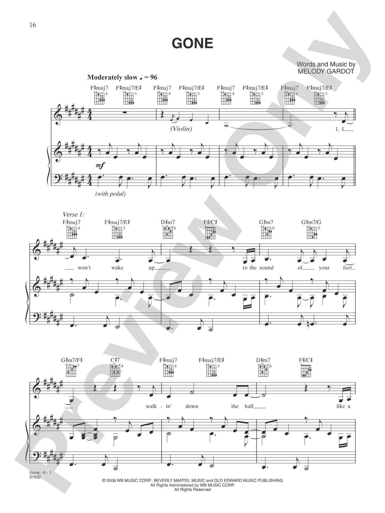 Gone: Piano/Vocal/Chords