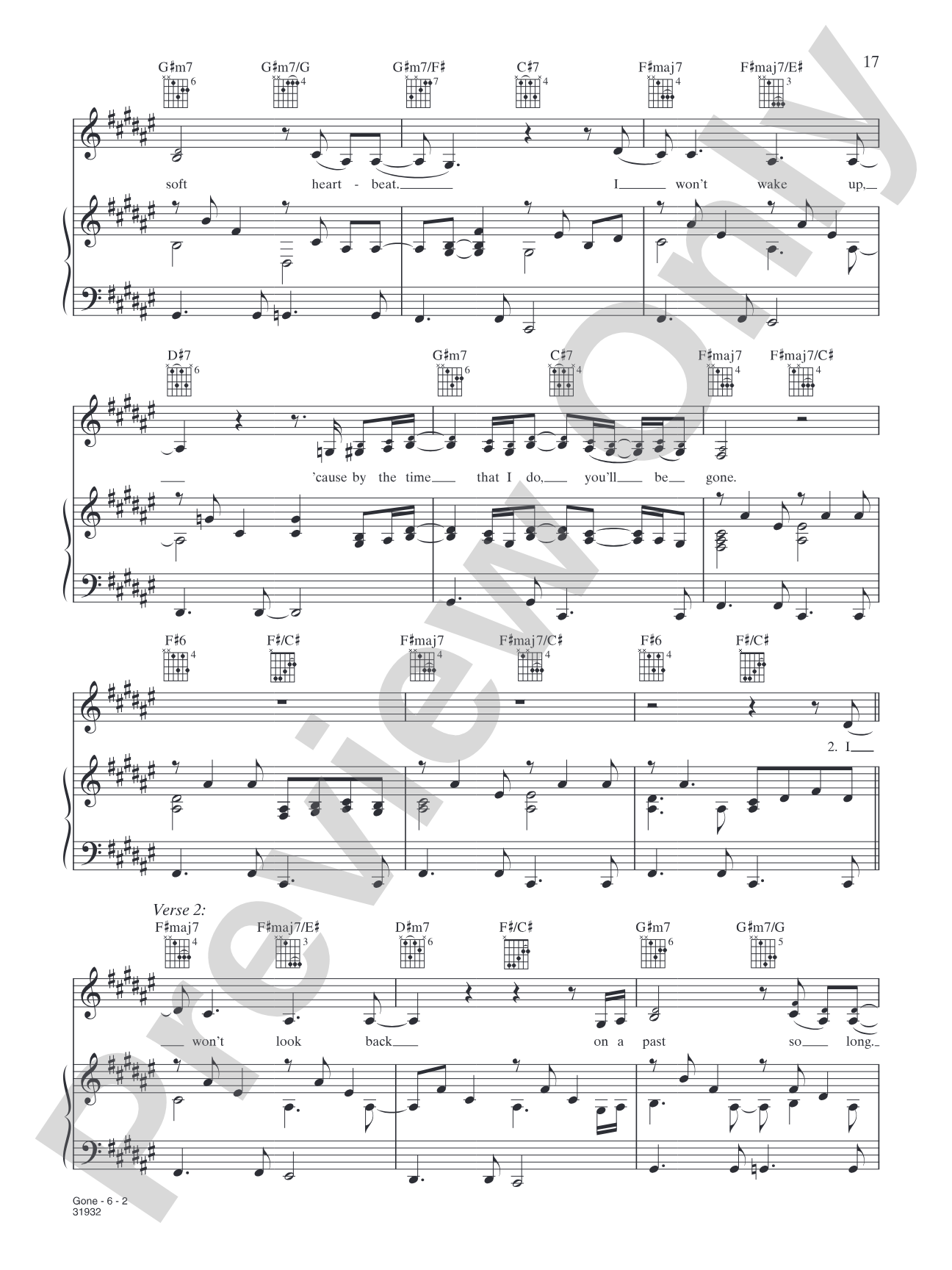 Gone: Piano/Vocal/Chords