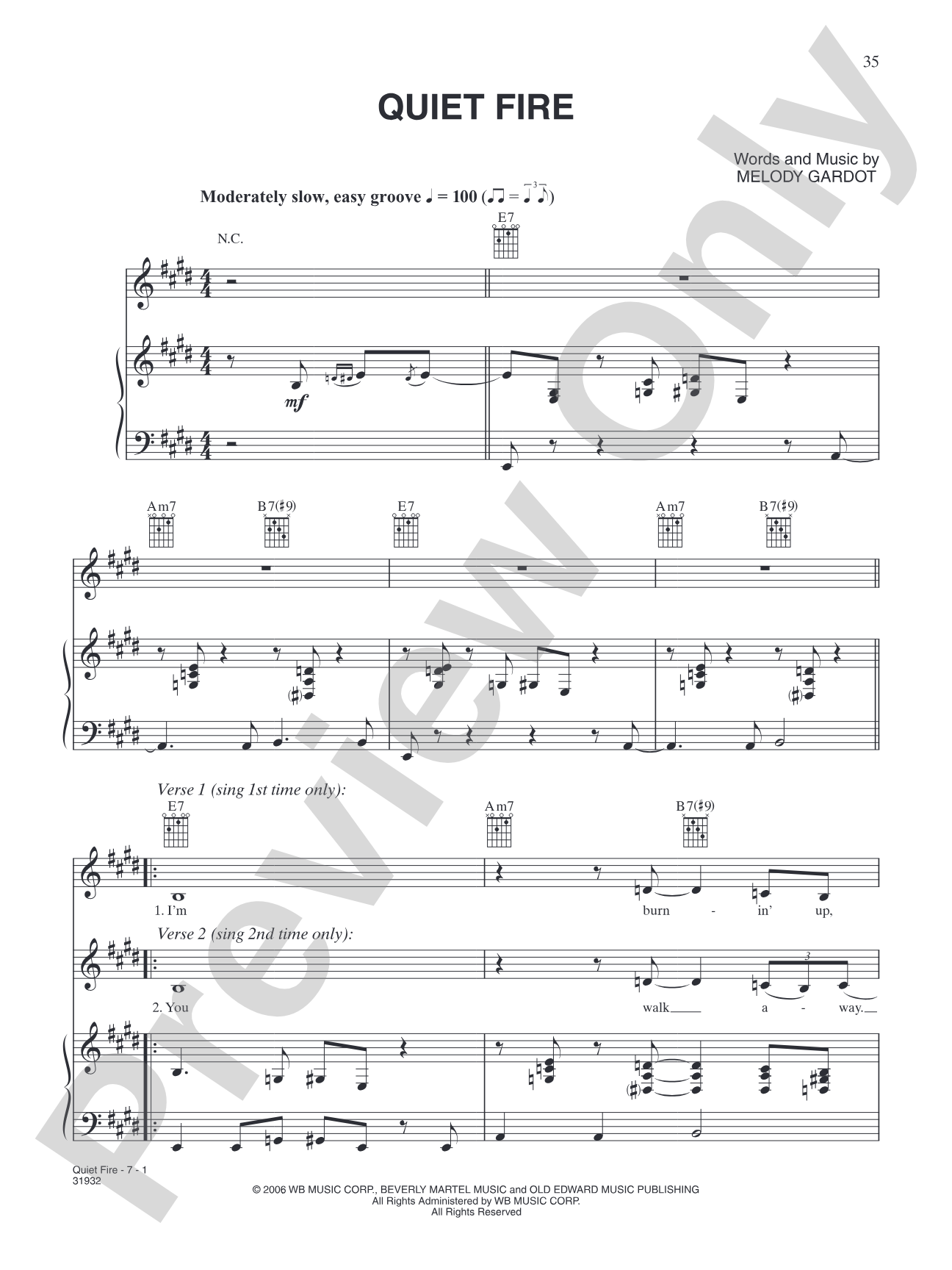 Quiet Fire: Piano/Vocal/Chords