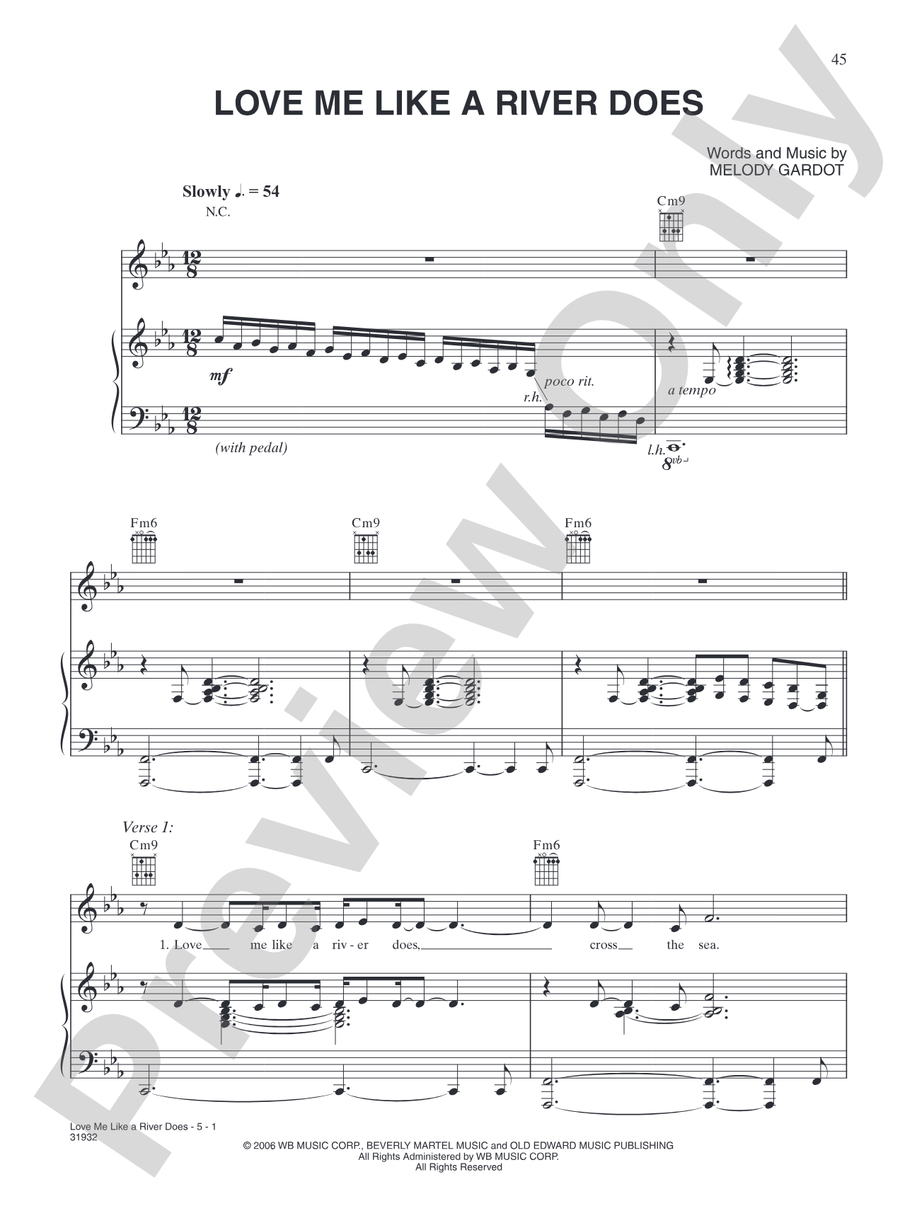 Love Me Like a River Does: Piano/Vocal/Chords