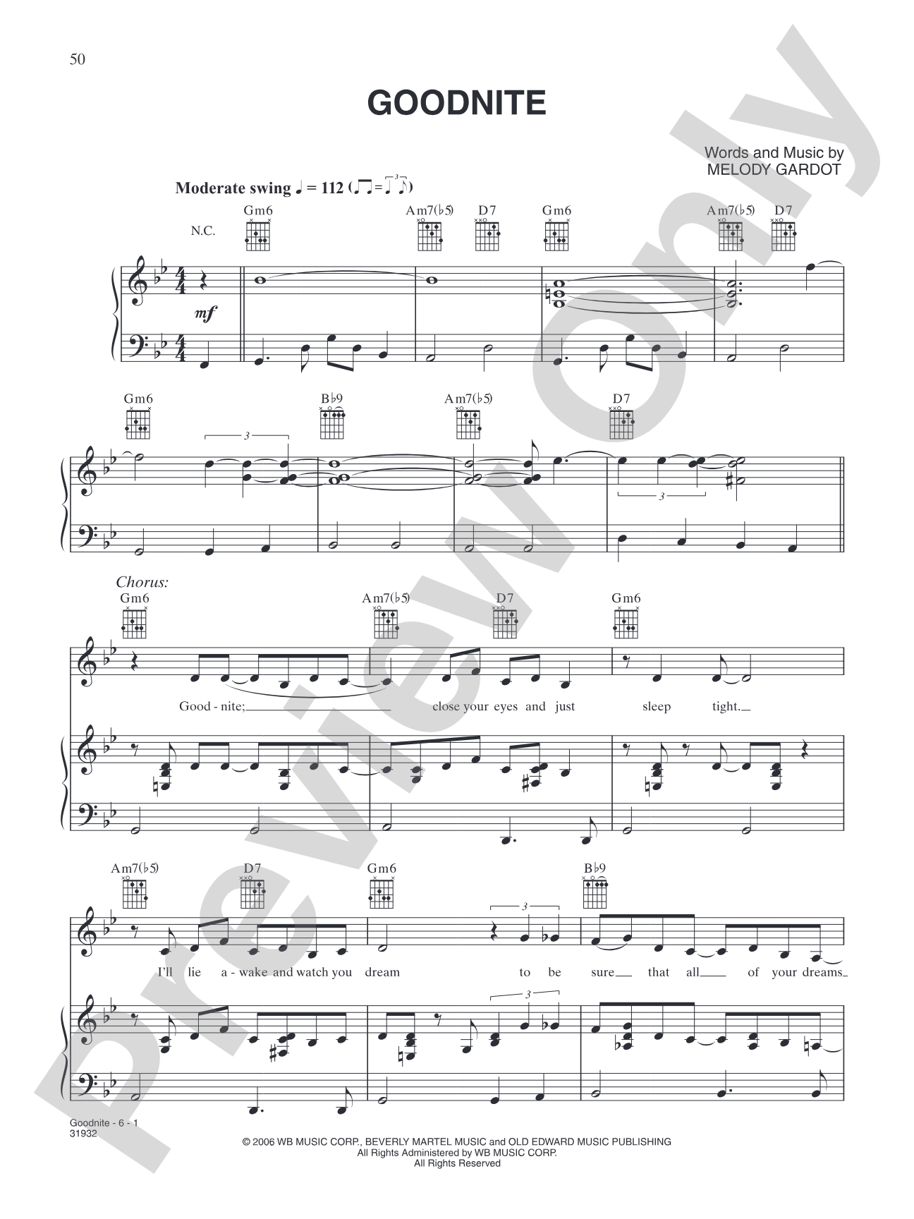 Goodnite: Piano/Vocal/Chords