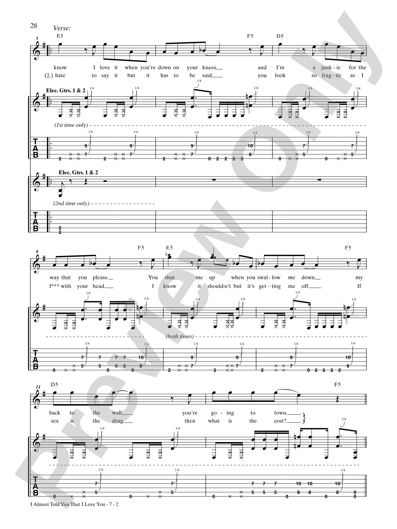 I Almost Told You That I Love You: Authentic Guitar TAB