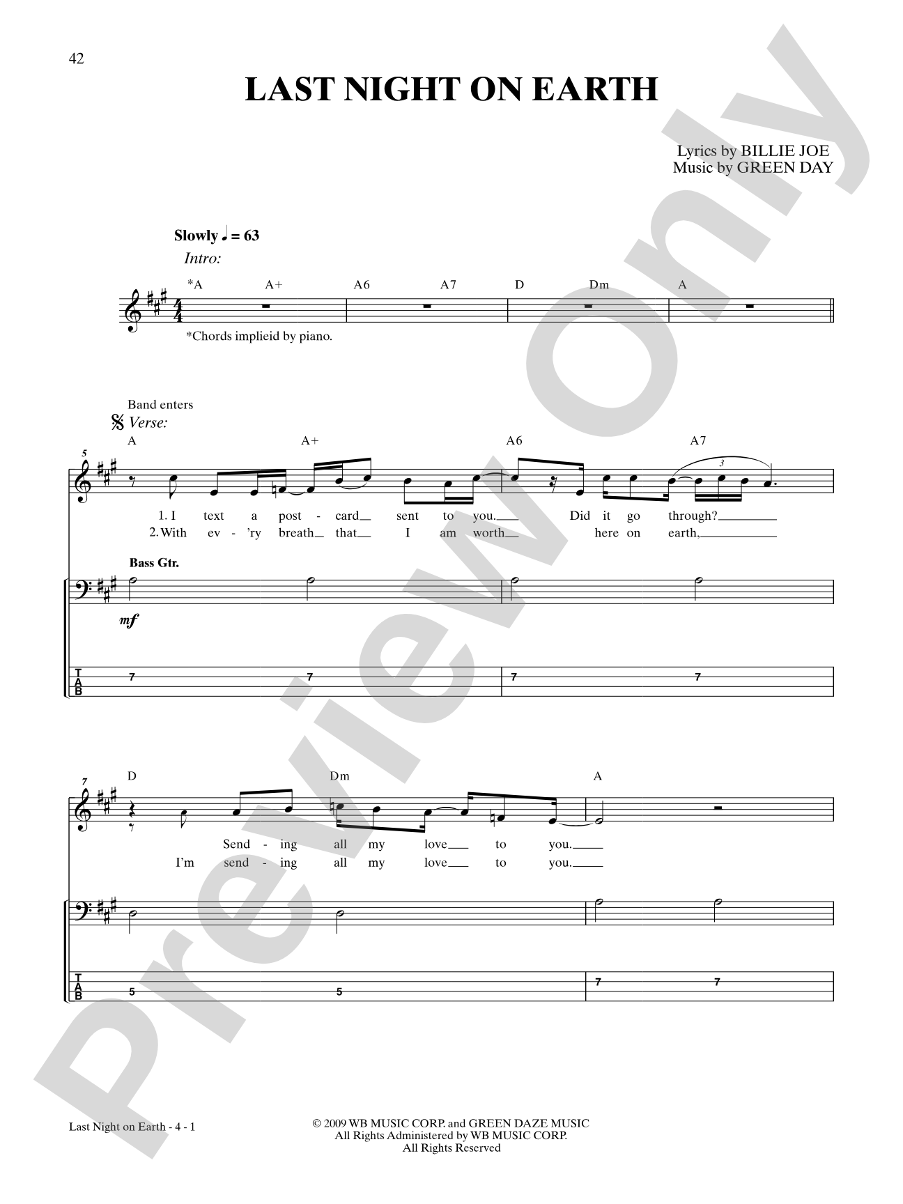 Last Night on Earth: Bass TAB