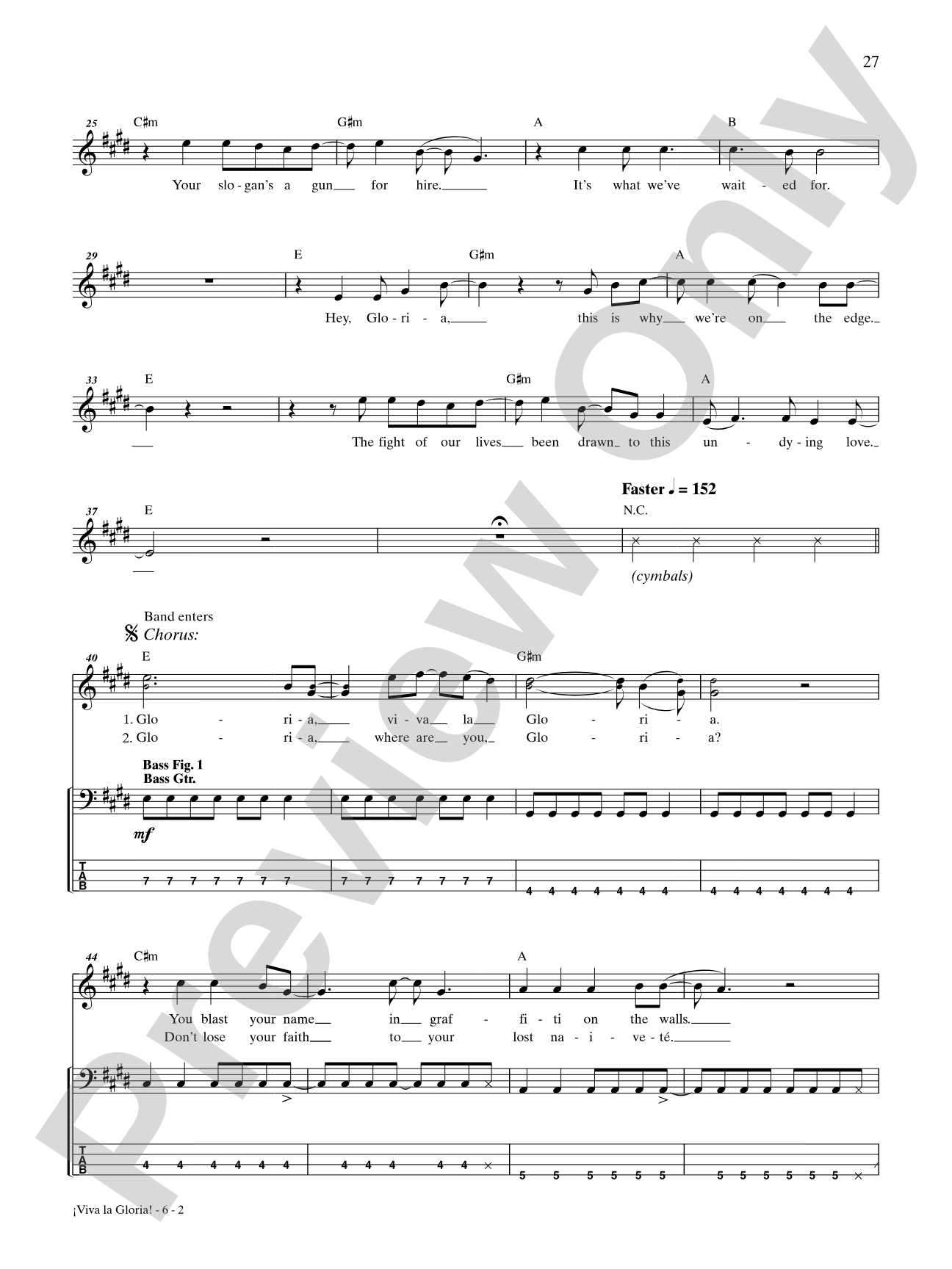 ¡Viva La Gloria!: Bass TAB