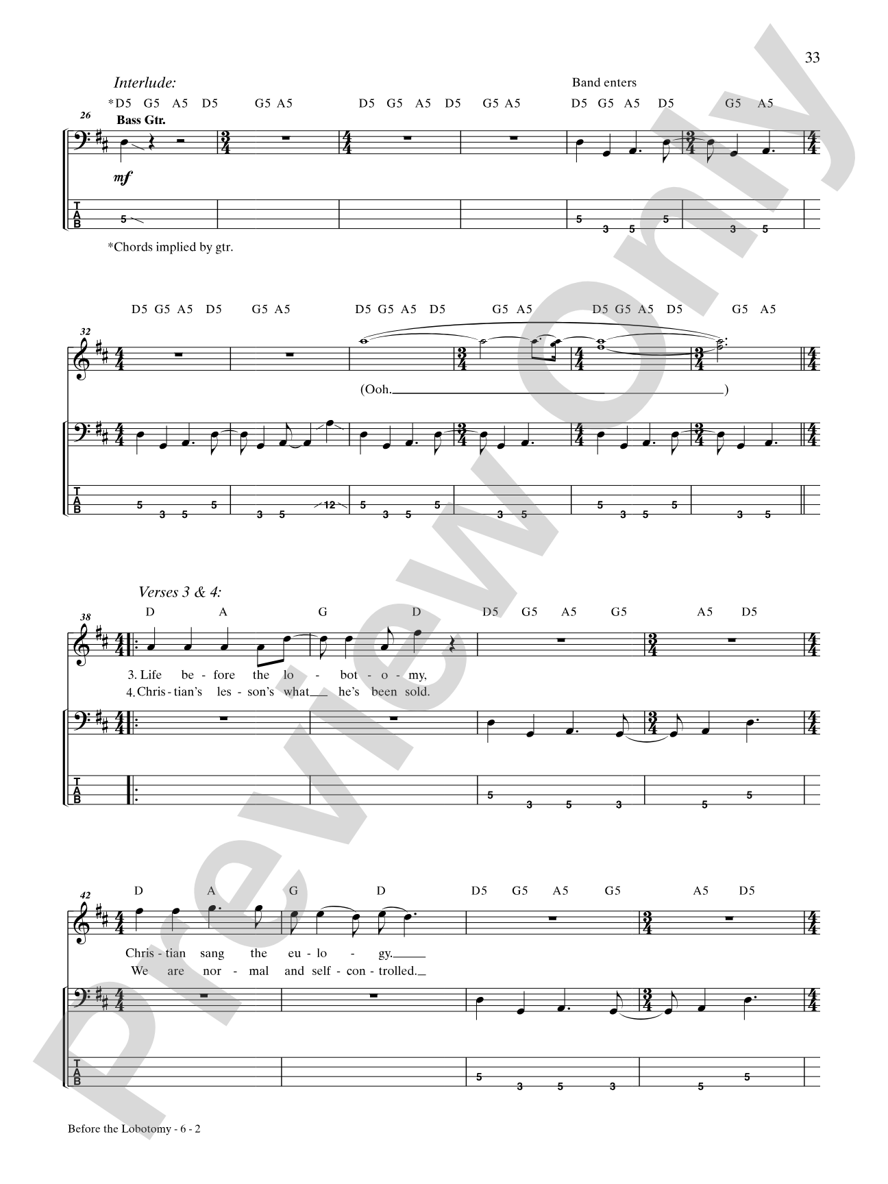 Before the Lobotomy: Bass TAB