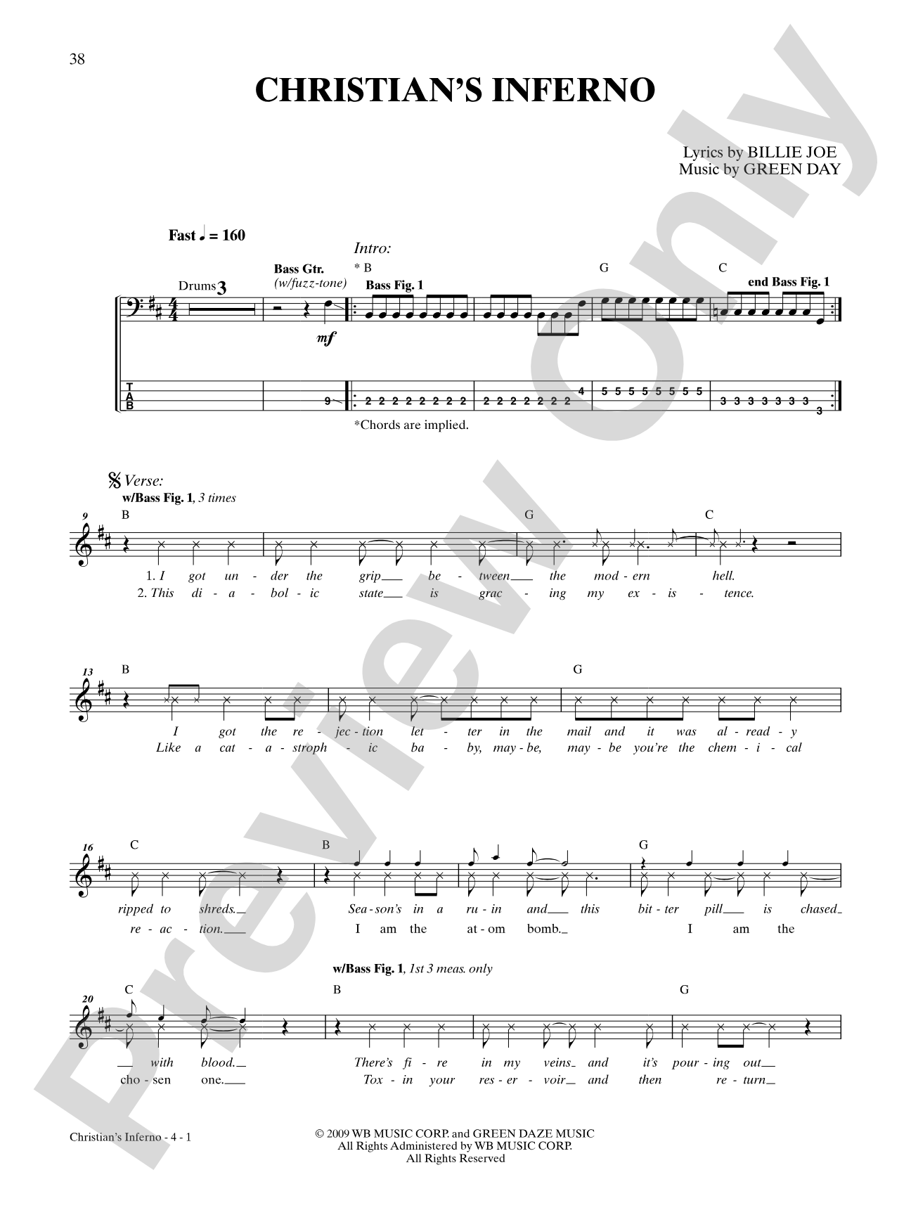 Christian's Inferno: Bass TAB
