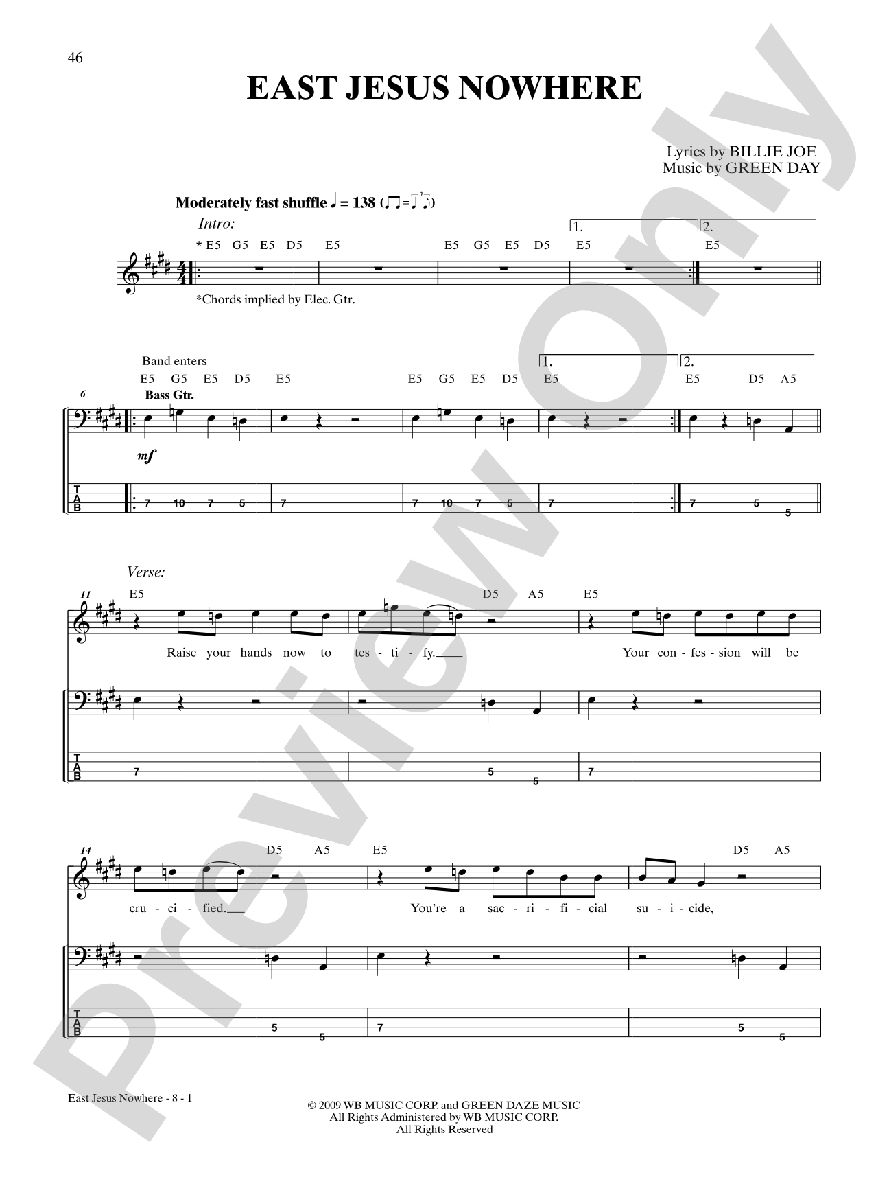 East Jesus Nowhere: Bass TAB