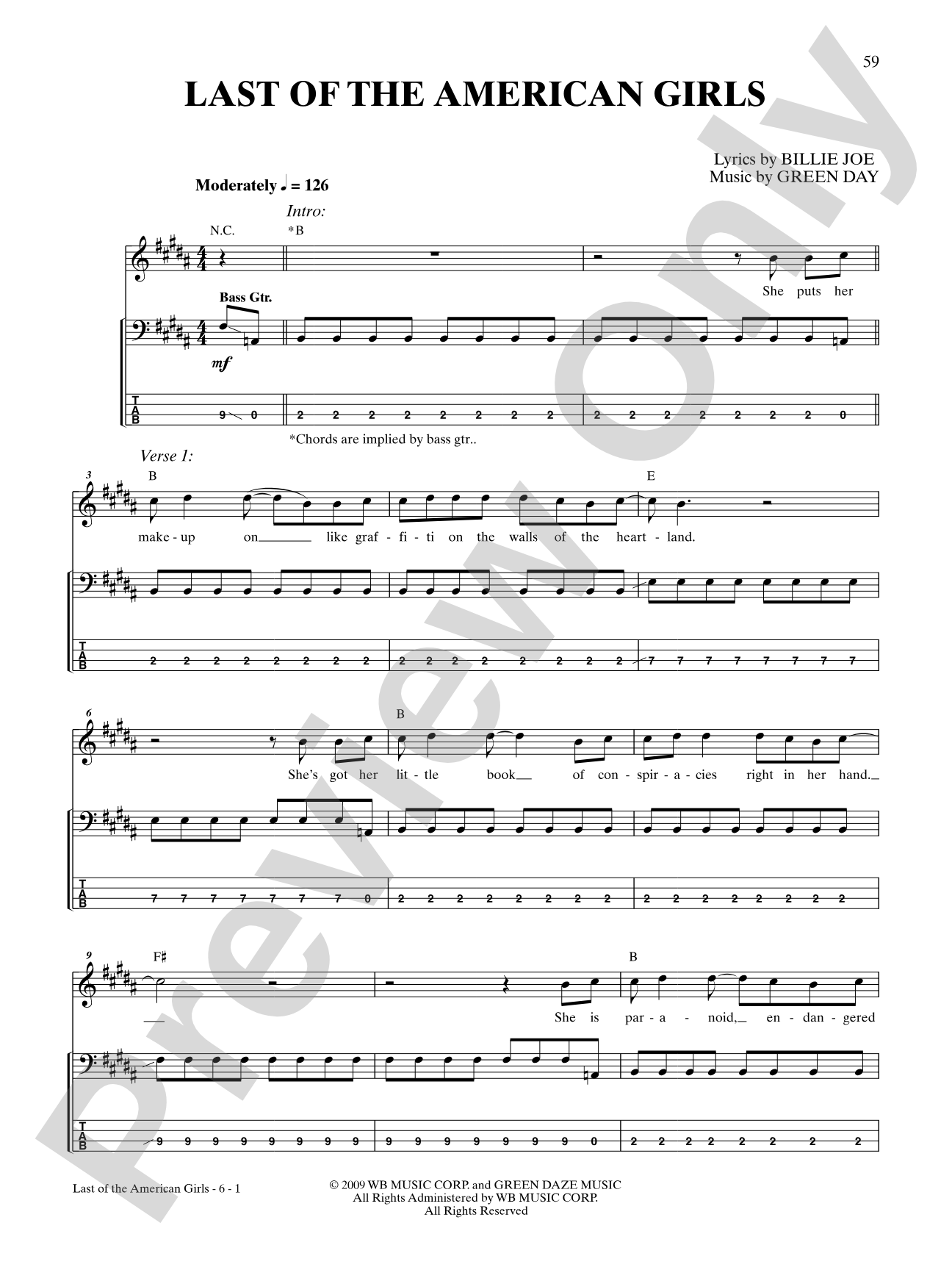 Last of the American Girls: Bass TAB