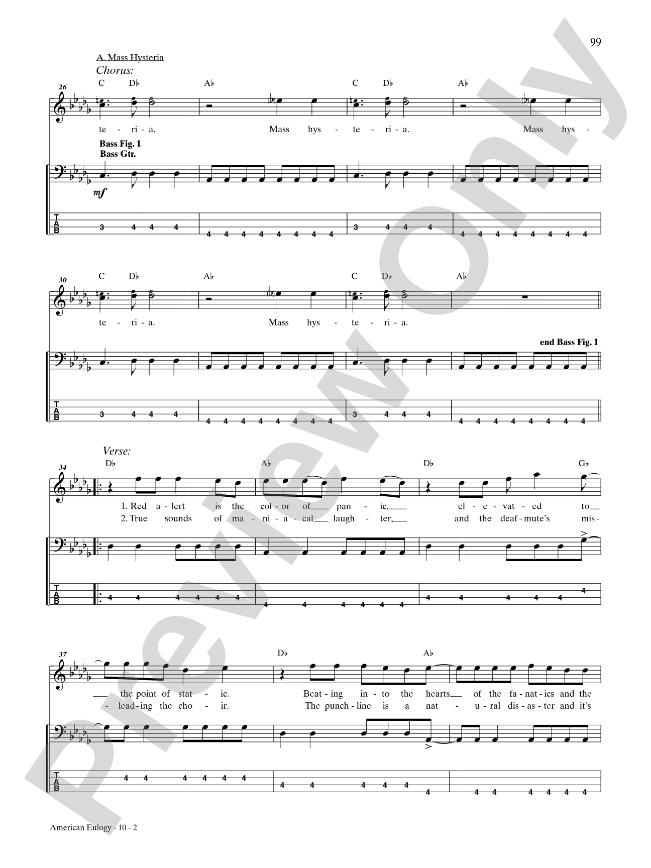 American Eulogy (A: Mass Hysteria B: Modern World): Bass TAB