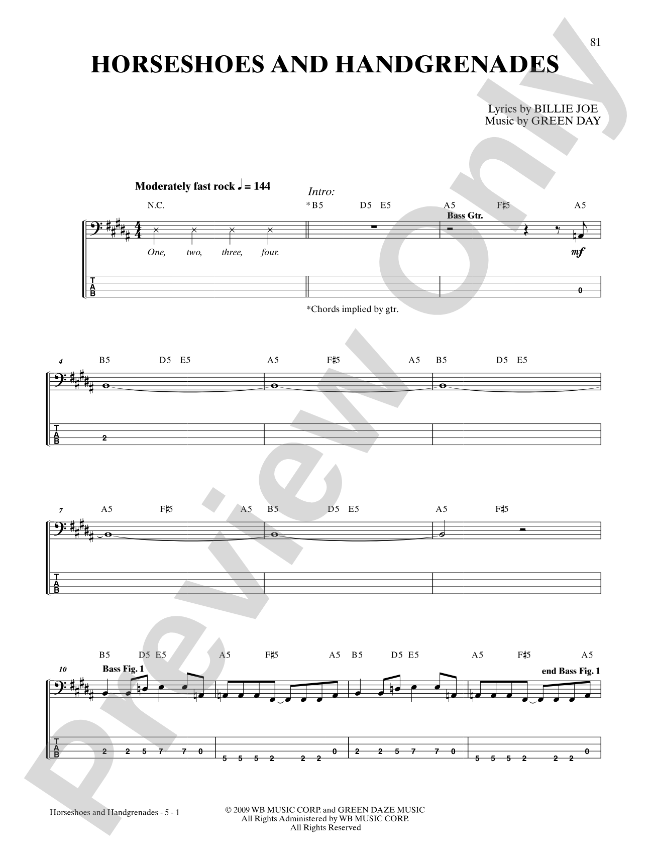 Horseshoes and Handgrenades: Bass TAB