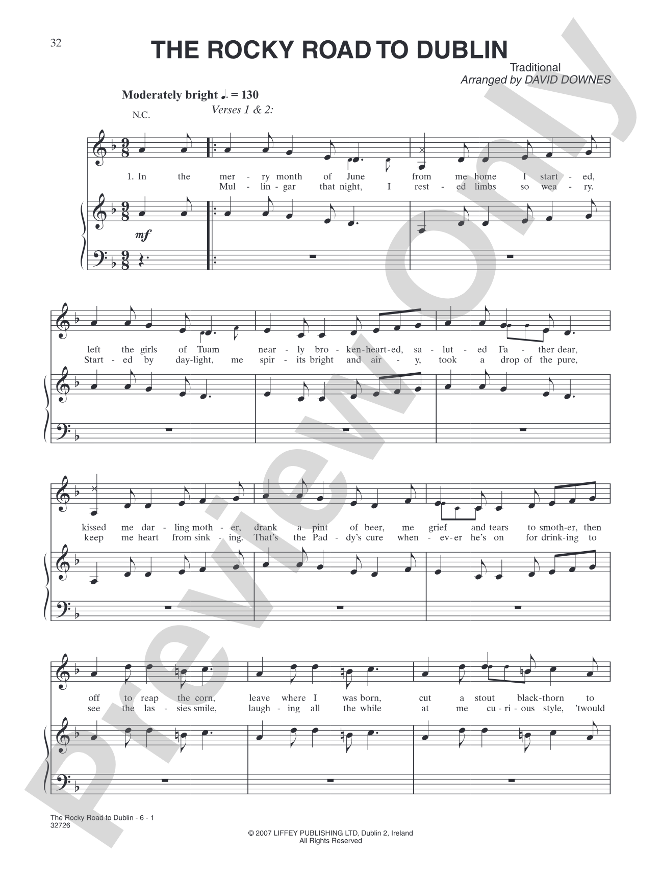 The Rocky Road to Dublin: Piano/Vocal/Chords