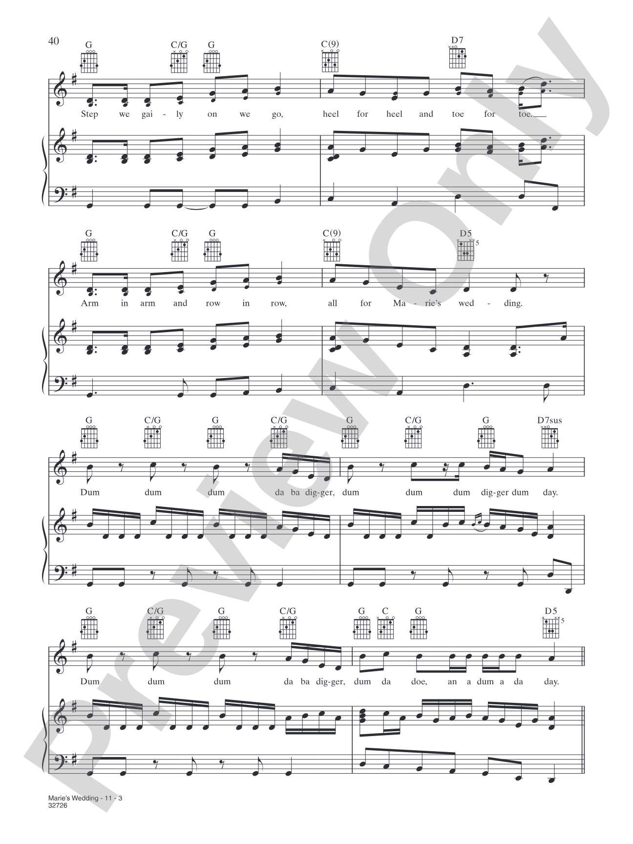 Marie's Wedding: Piano/Vocal/Chords