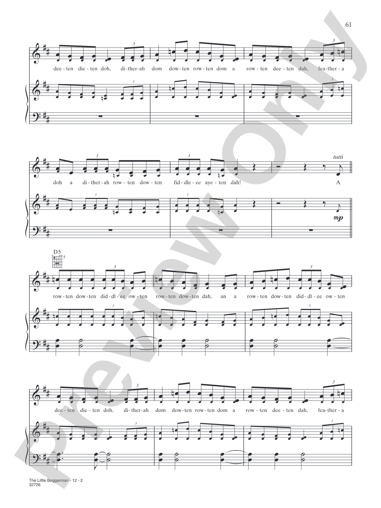 The Little Beggerman: Piano/Vocal/Chords