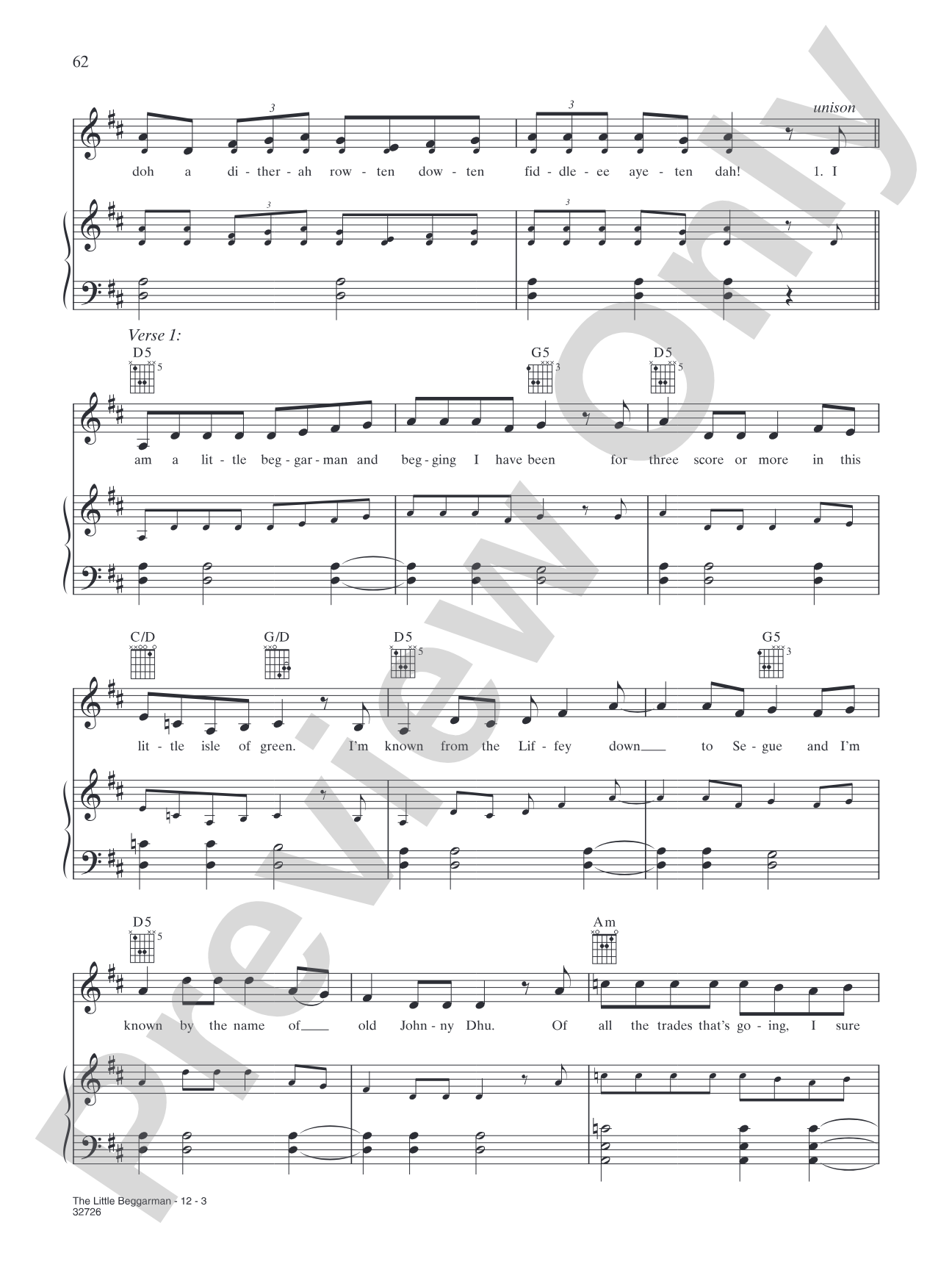 The Little Beggerman: Piano/Vocal/Chords