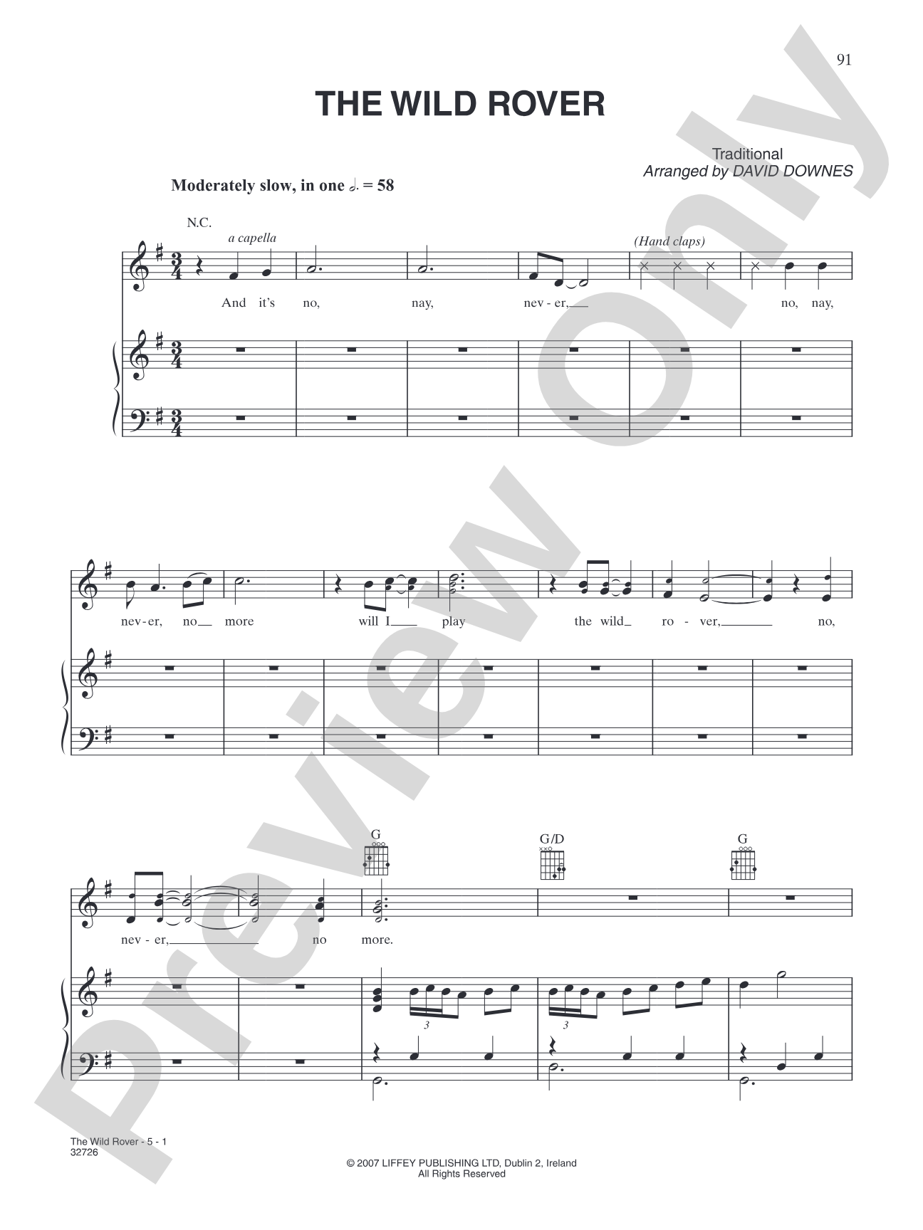 The Wild Rover: Piano/Vocal/Chords