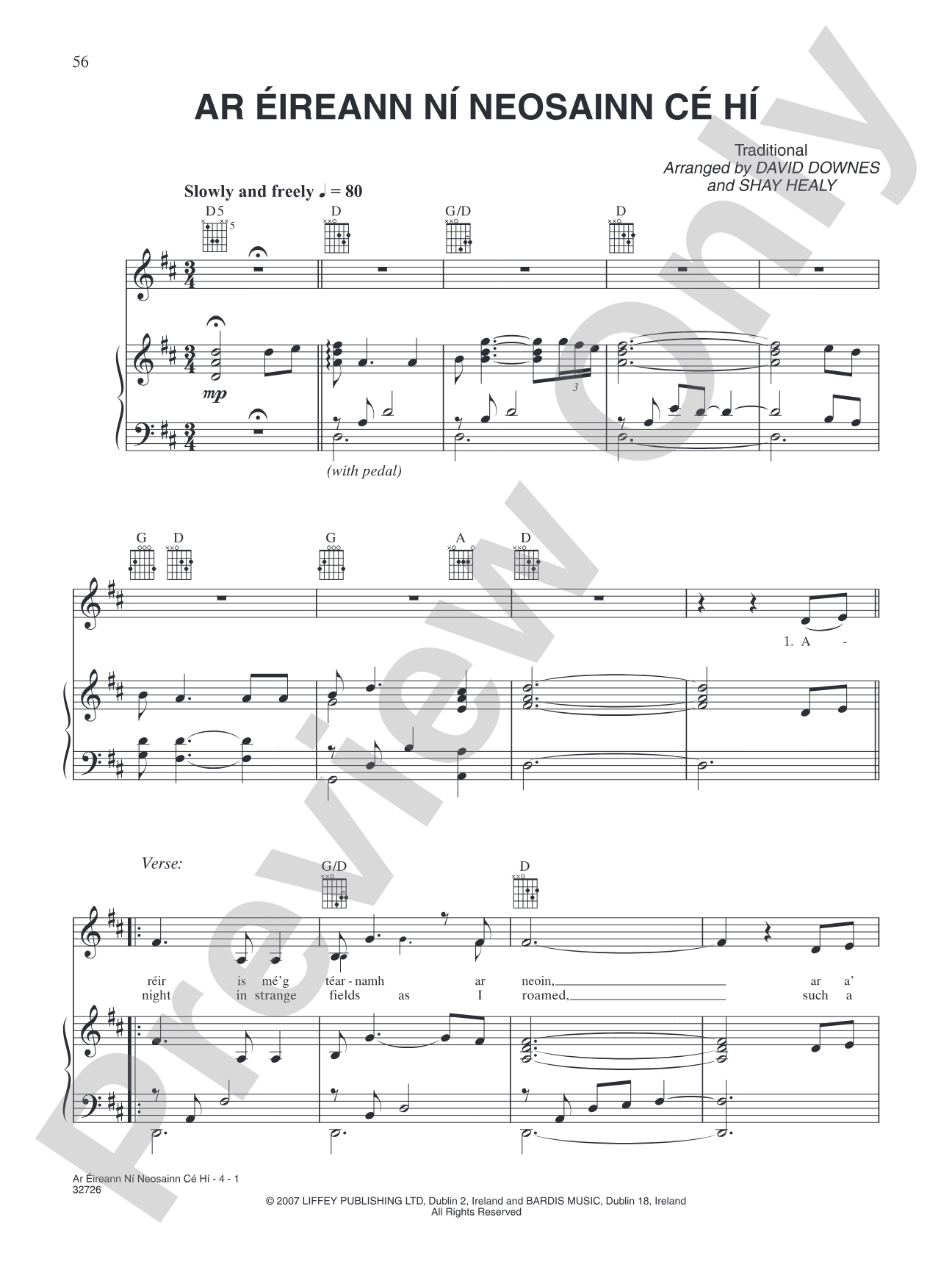 Ar Éireann Ní Neosainn Cé Hí: Piano/Vocal/Chords