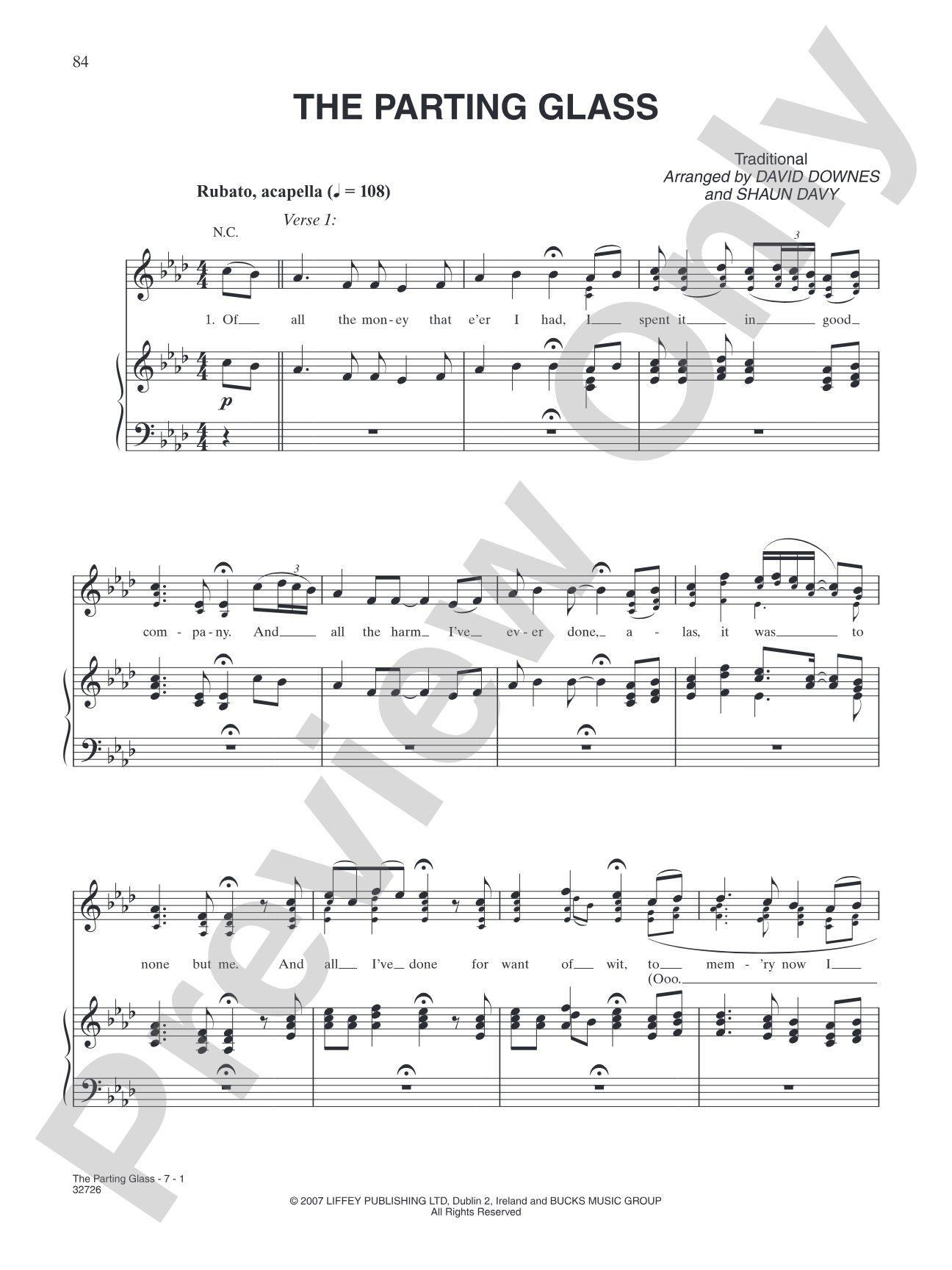 The Parting Glass: Piano/Vocal/Chords