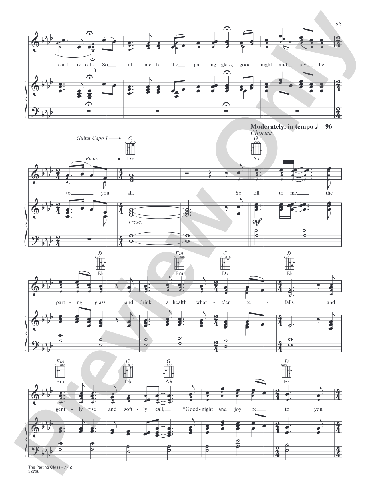 The Parting Glass: Piano/Vocal/Chords