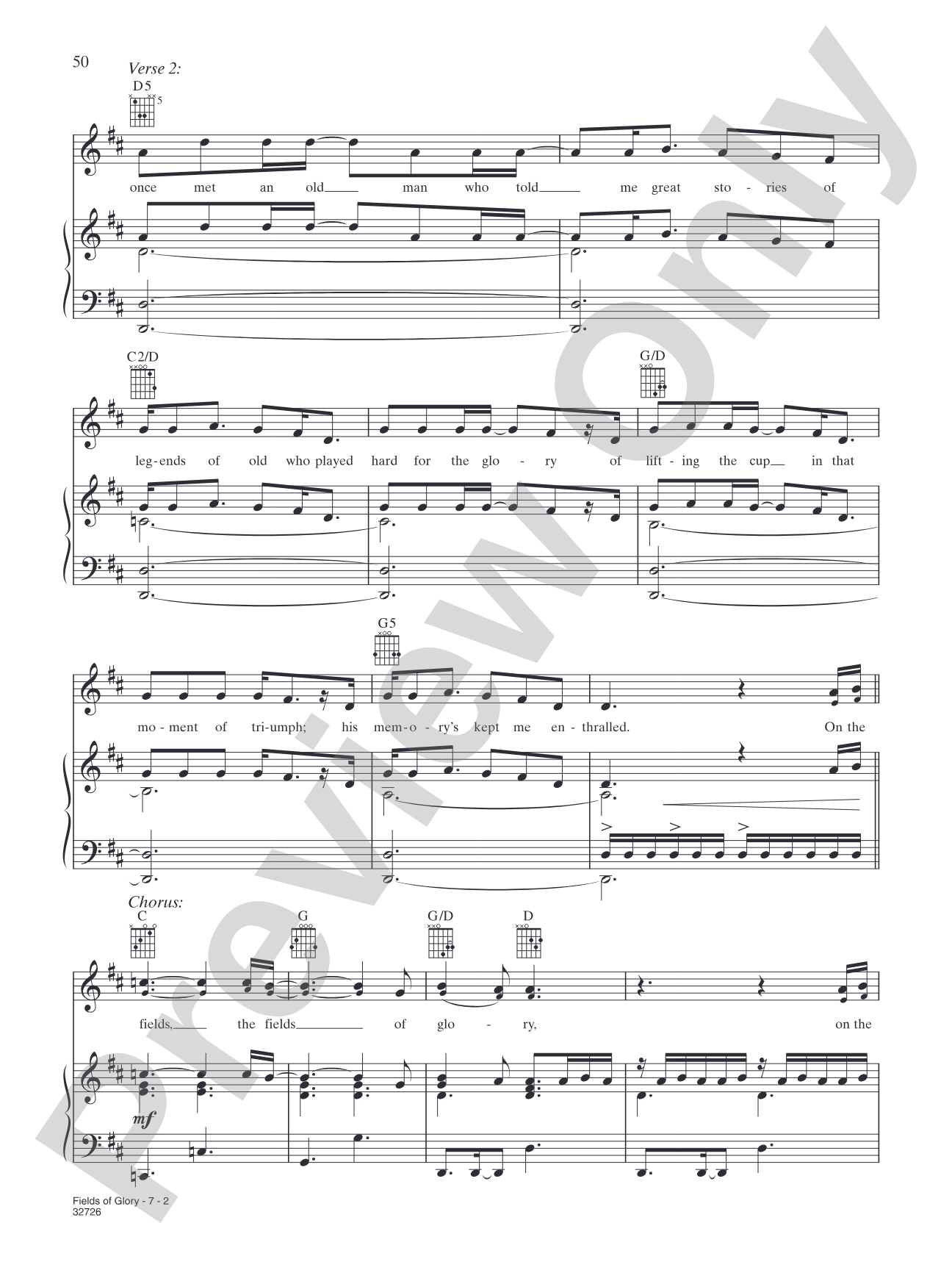 Fields of Glory: Piano/Vocal/Chords