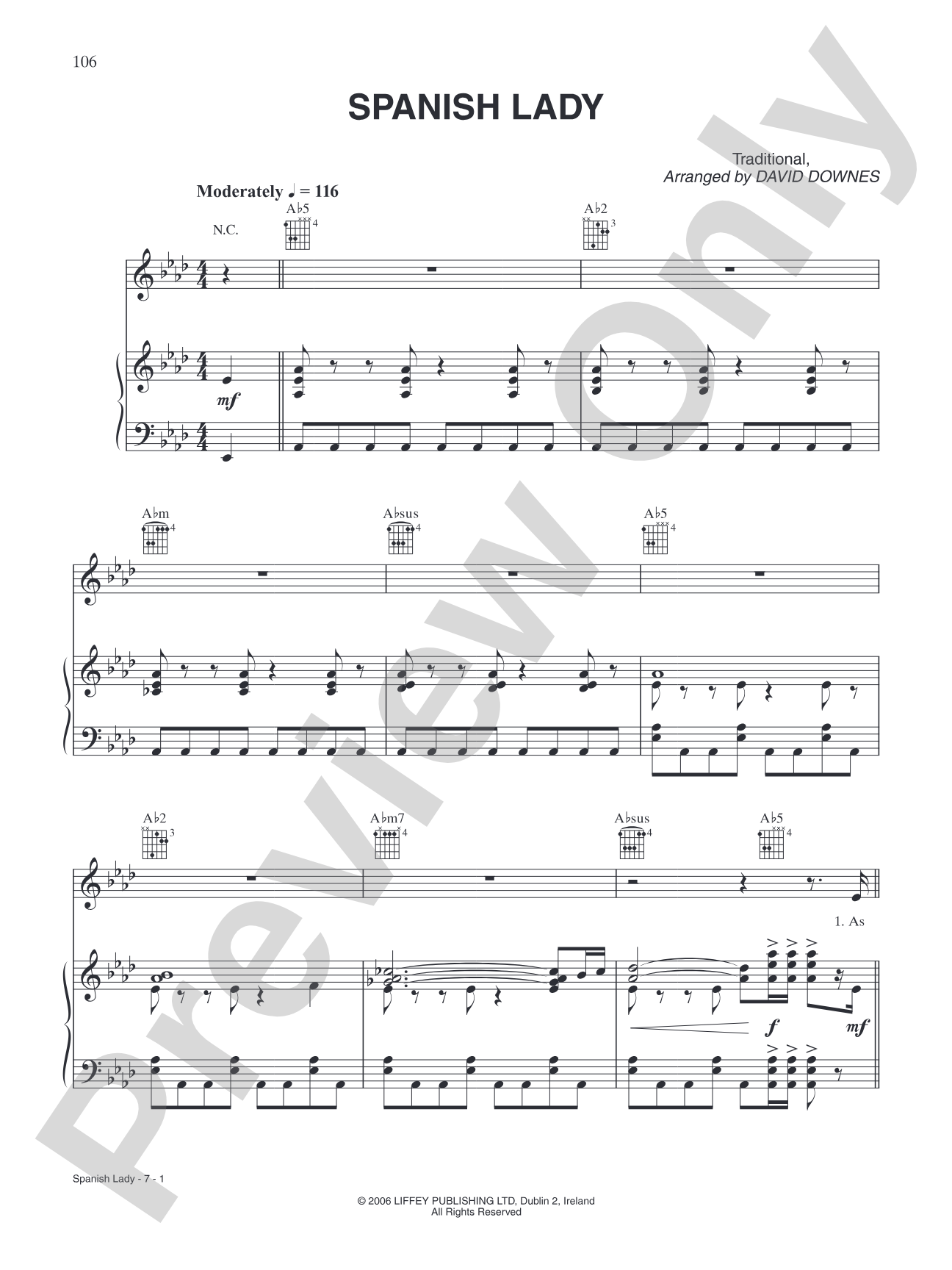 Spanish Lady: Piano/Vocal/Chords