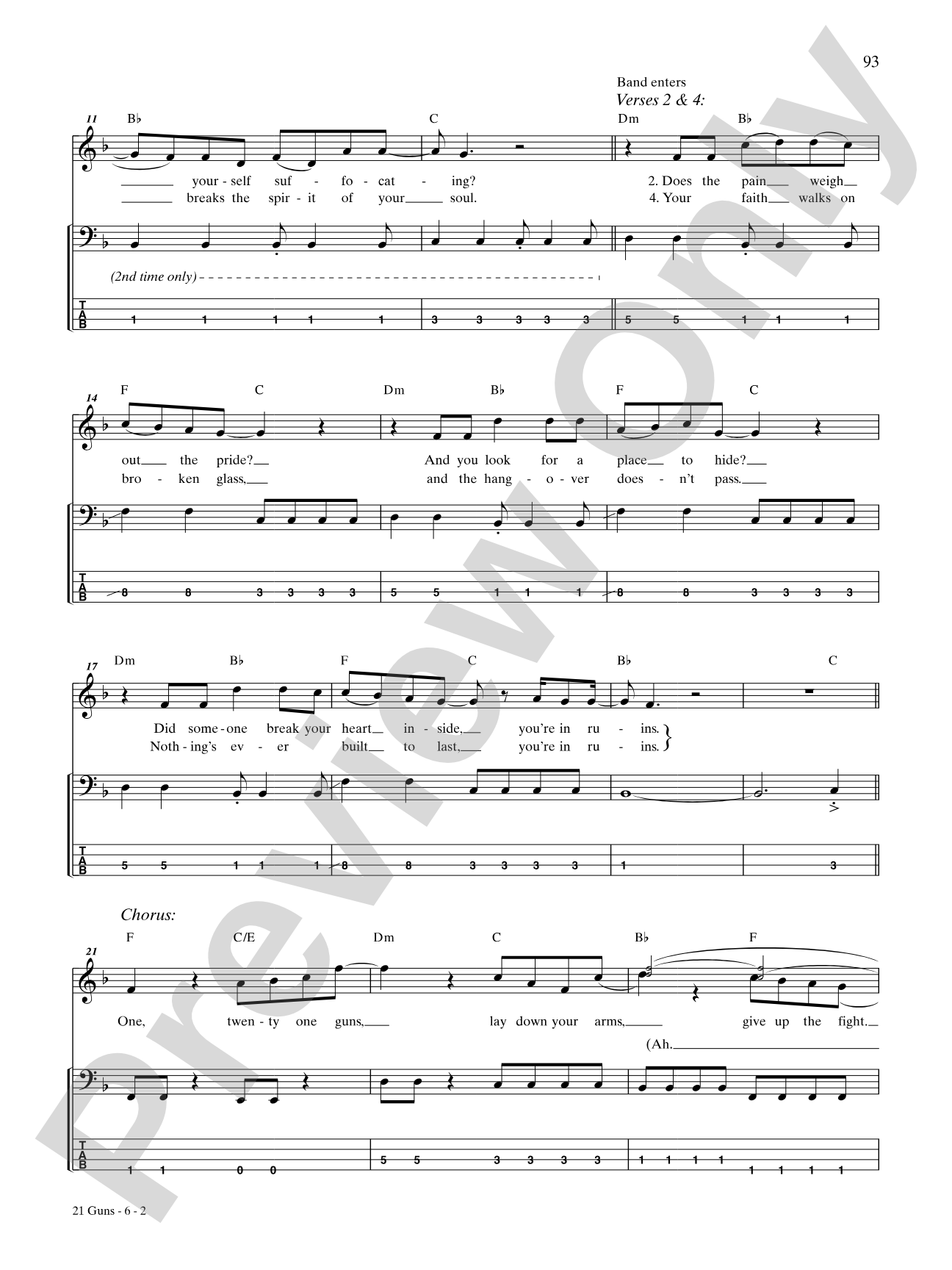 21 Guns: Bass TAB