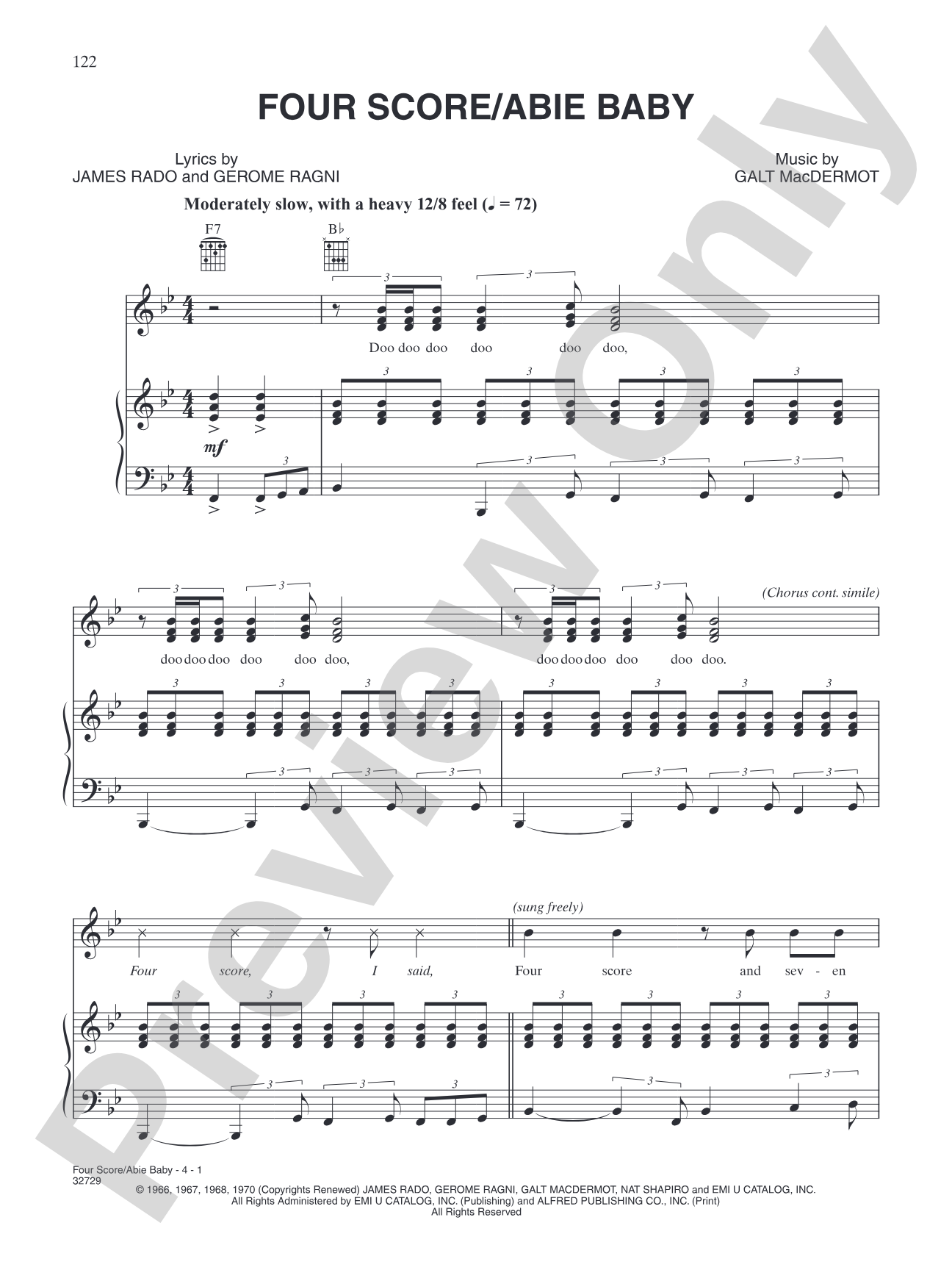 Four Score / Abie Baby (from "Hair"): Piano/Vocal/Chords
