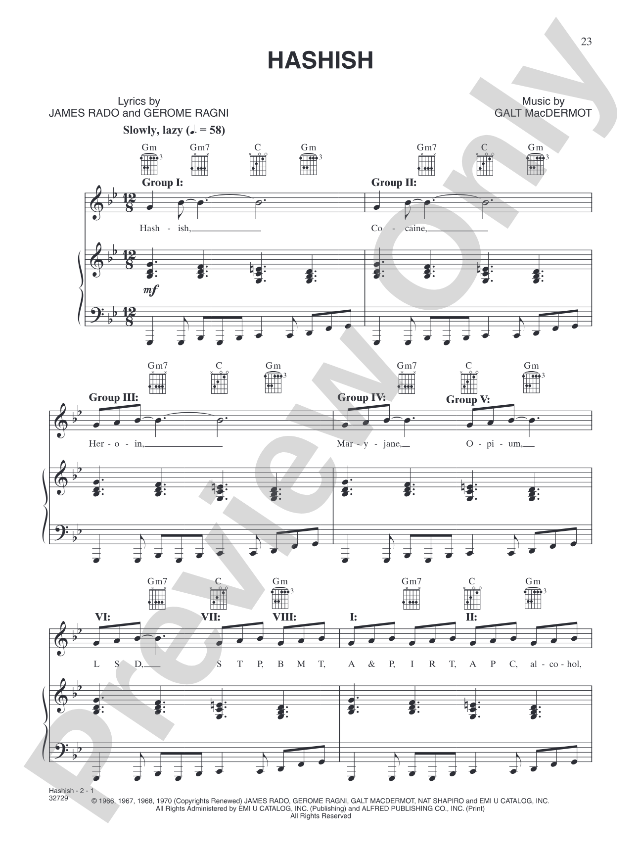 Hashish (from "Hair"): Piano/Vocal/Chords