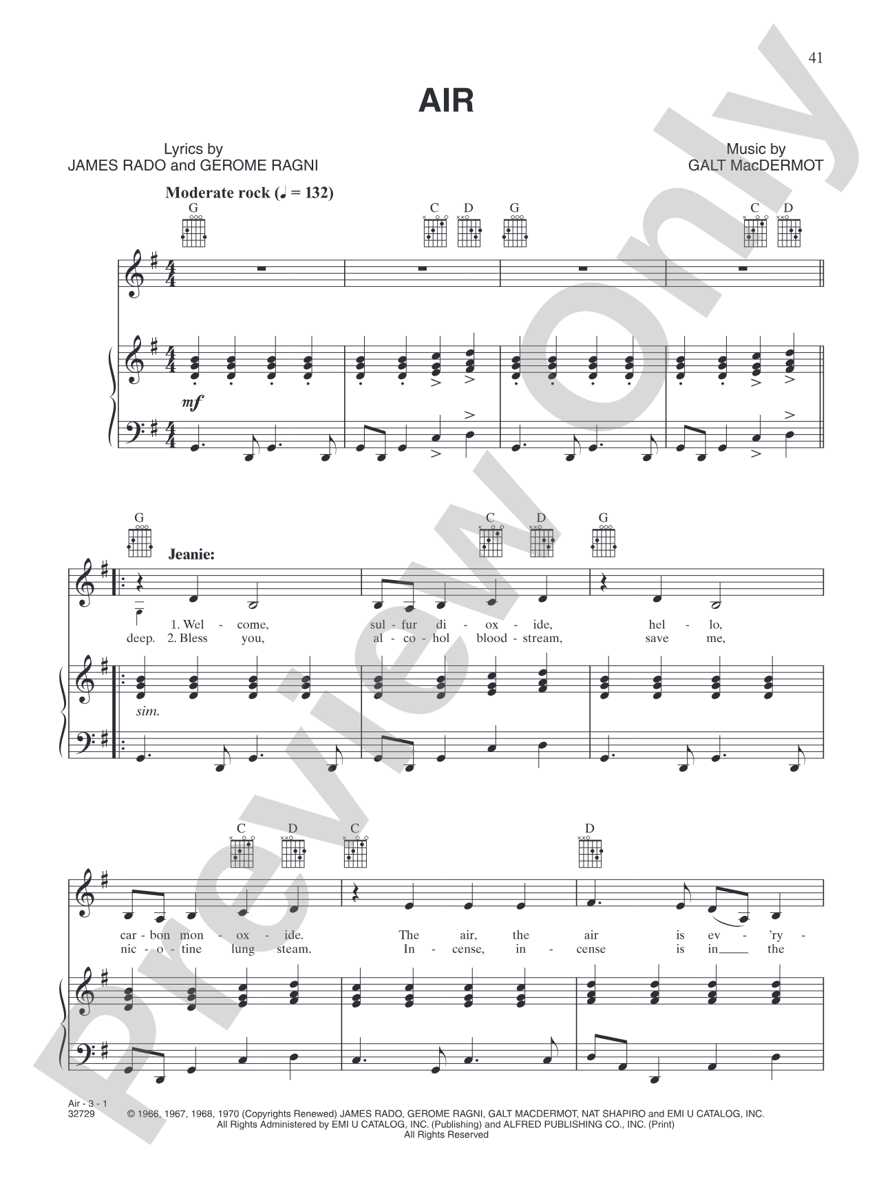 Air (from "Hair"): Piano/Vocal/Chords