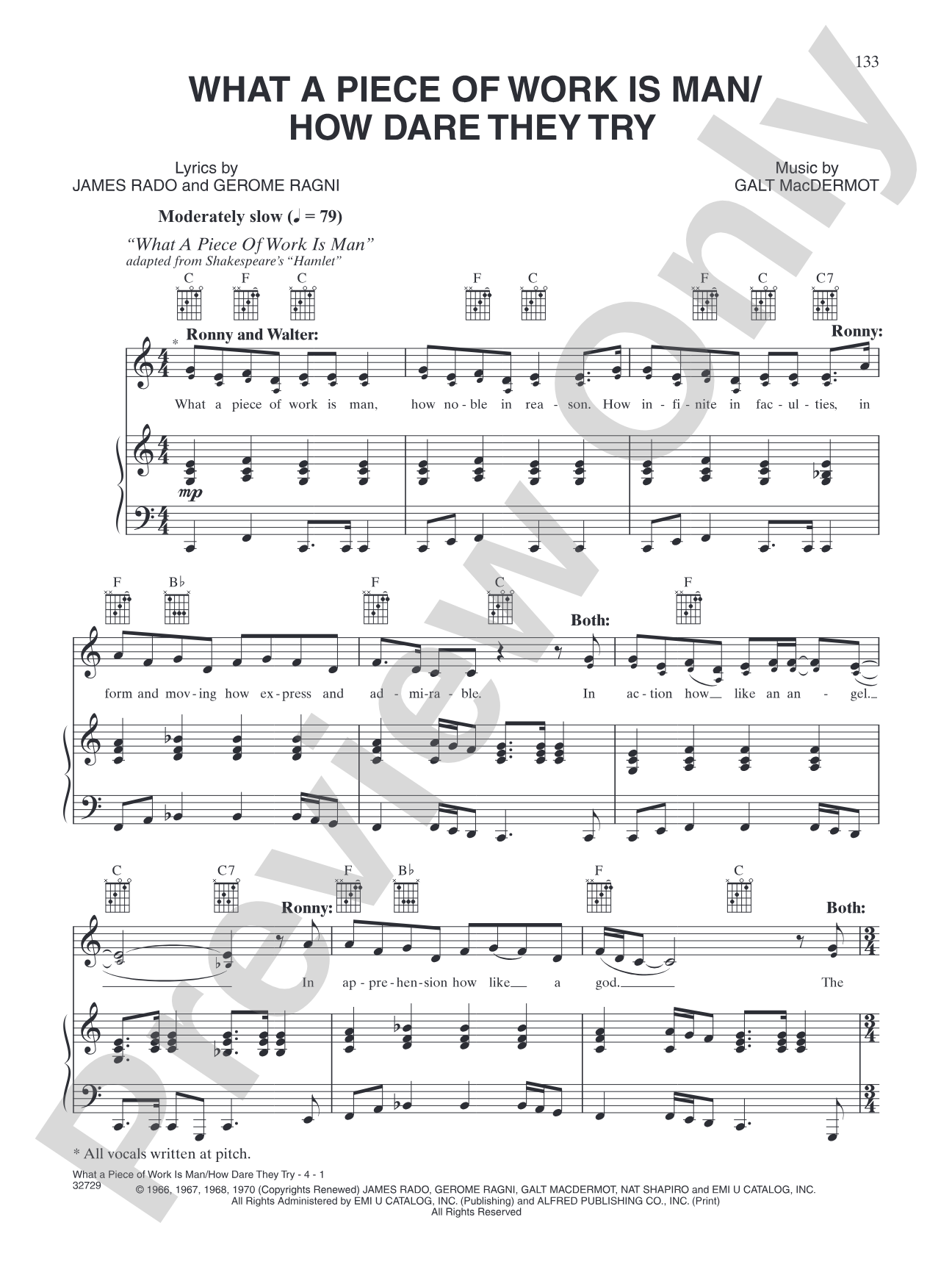What a Piece of Work Is Man / How Dare They Try (from "Hair"): Piano/Vocal/Chords