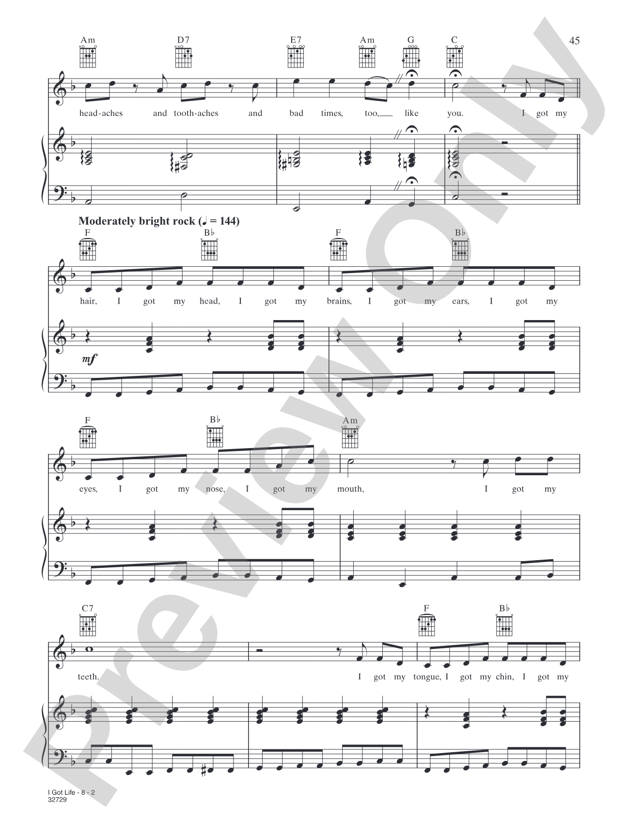 I Got Life (from "Hair"): Piano/Vocal/Chords