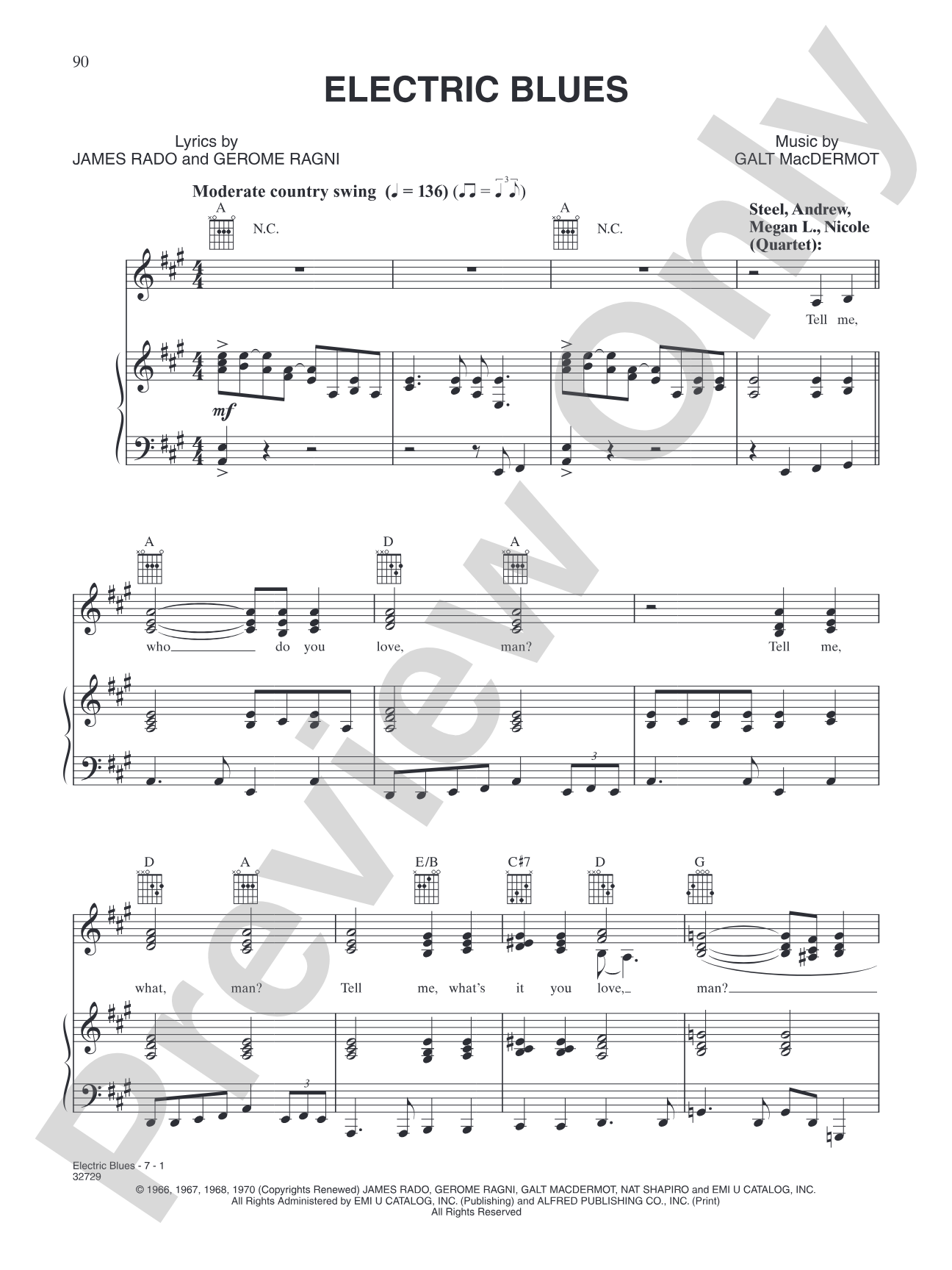 Electric Blues (from "Hair"): Piano/Vocal/Chords