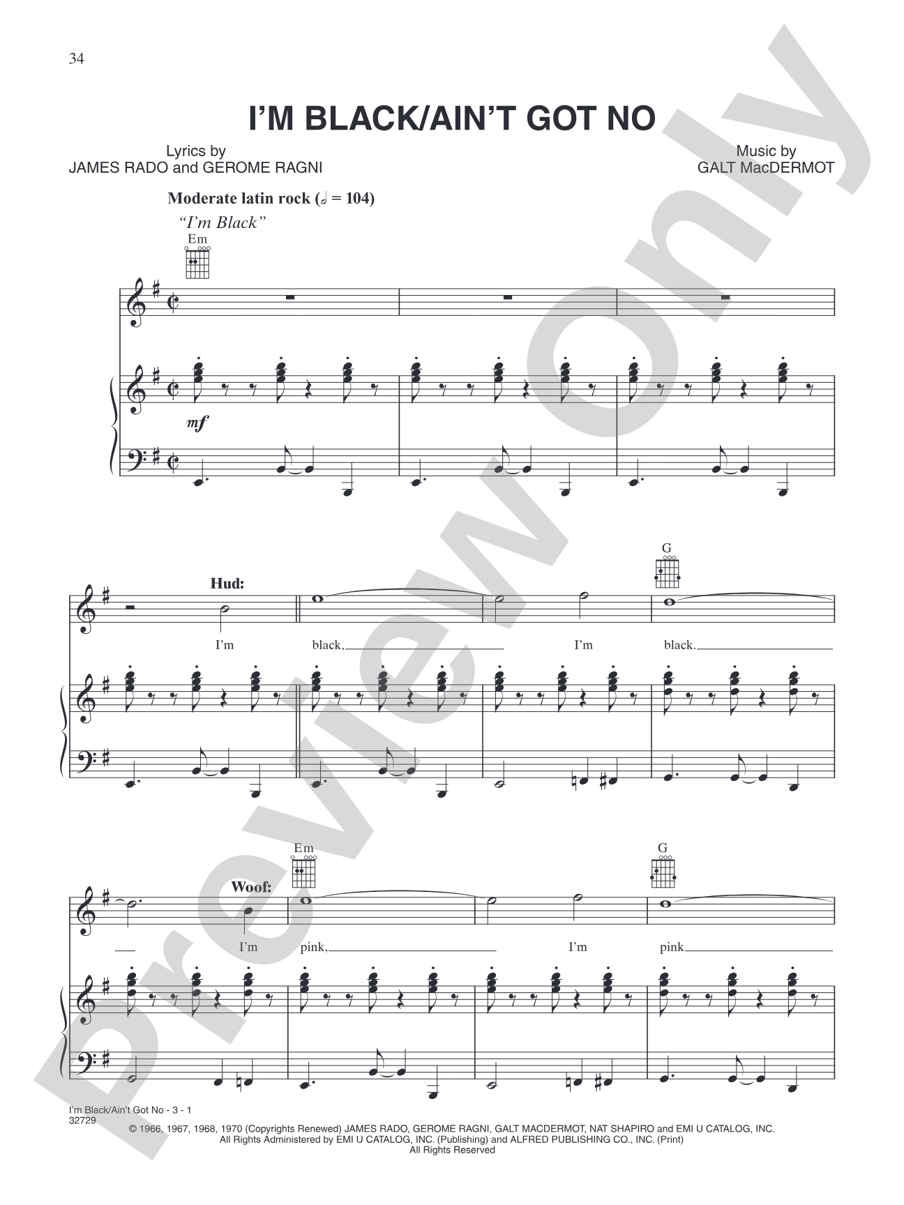 I'm Black / Ain't Got No (from "Hair"): Piano/Vocal/Chords