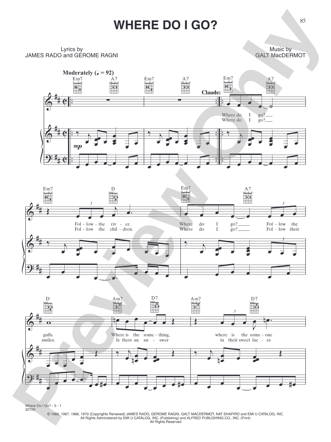 Where Do I Go? (from "Hair"): Piano/Vocal/Chords