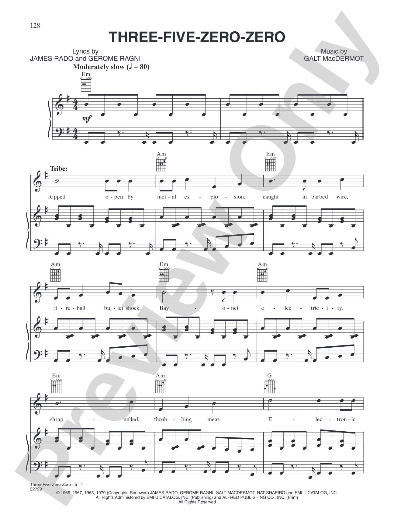 Three-Five-Zero-Zero (from "Hair"): Piano/Vocal/Chords