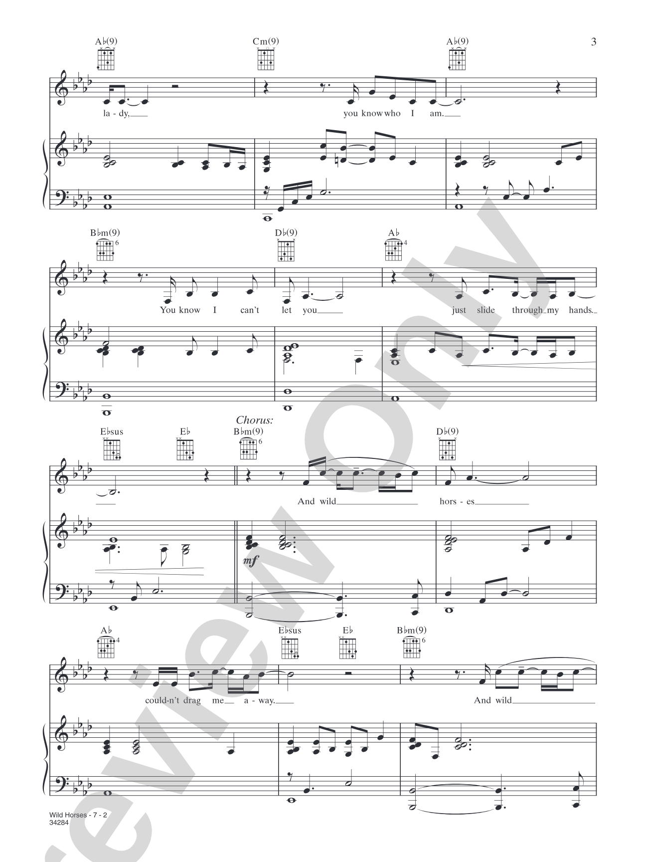 Wild Horses: Piano/Vocal/Chords