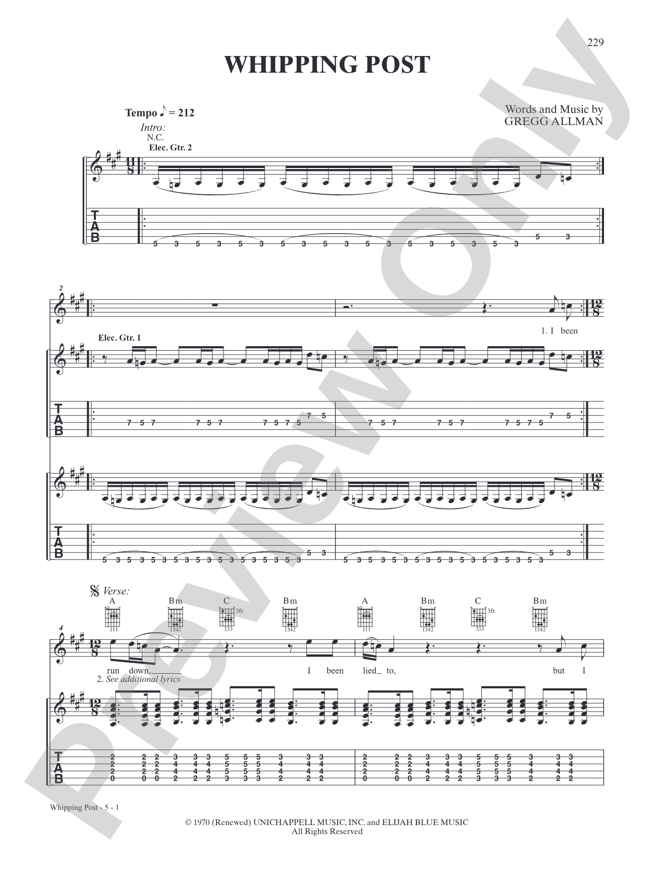Whipping Post: Interm./Easy Guitar TAB