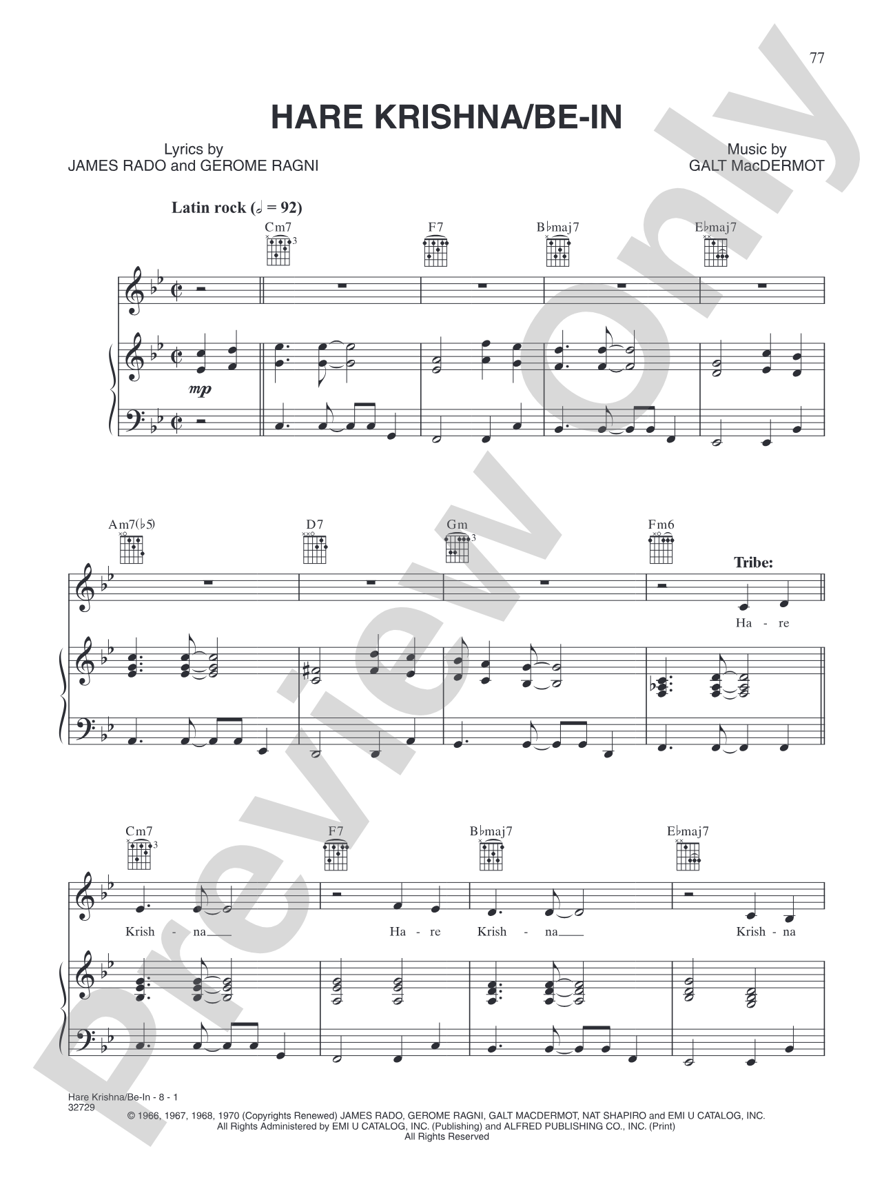 Hare Krishna / Be In (from "Hair"): Piano/Vocal/Chords