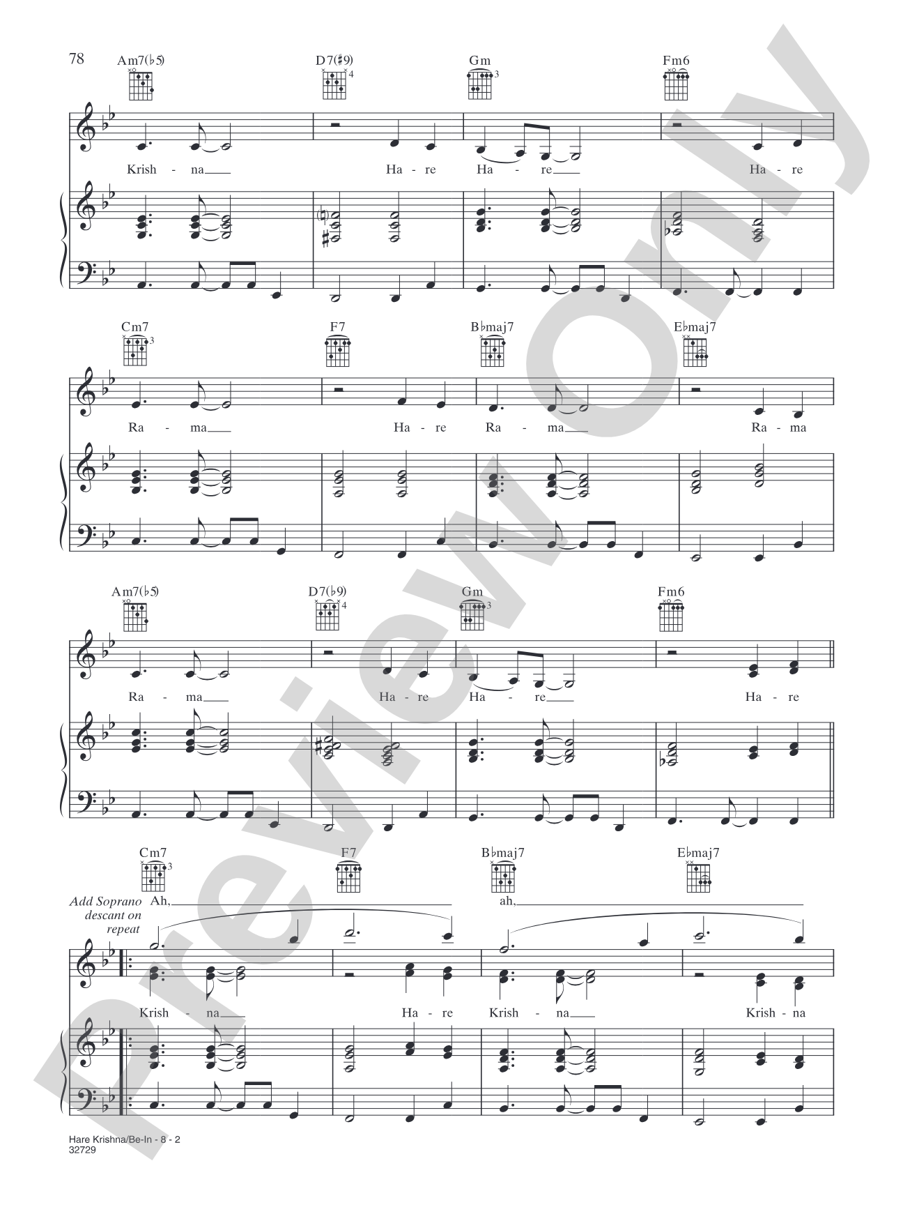 Hare Krishna / Be In (from "Hair"): Piano/Vocal/Chords