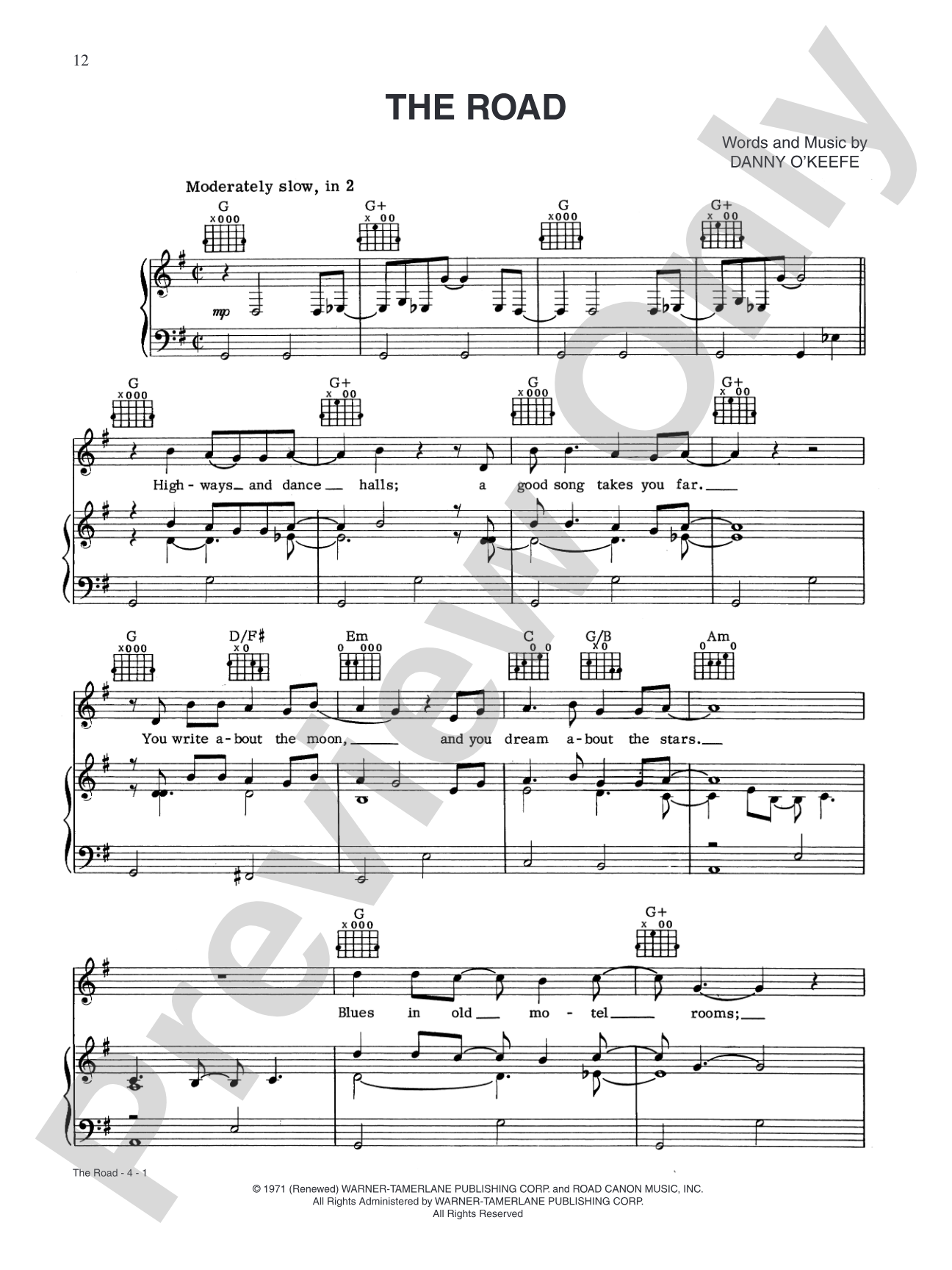 The Road: Piano/Vocal/Chords